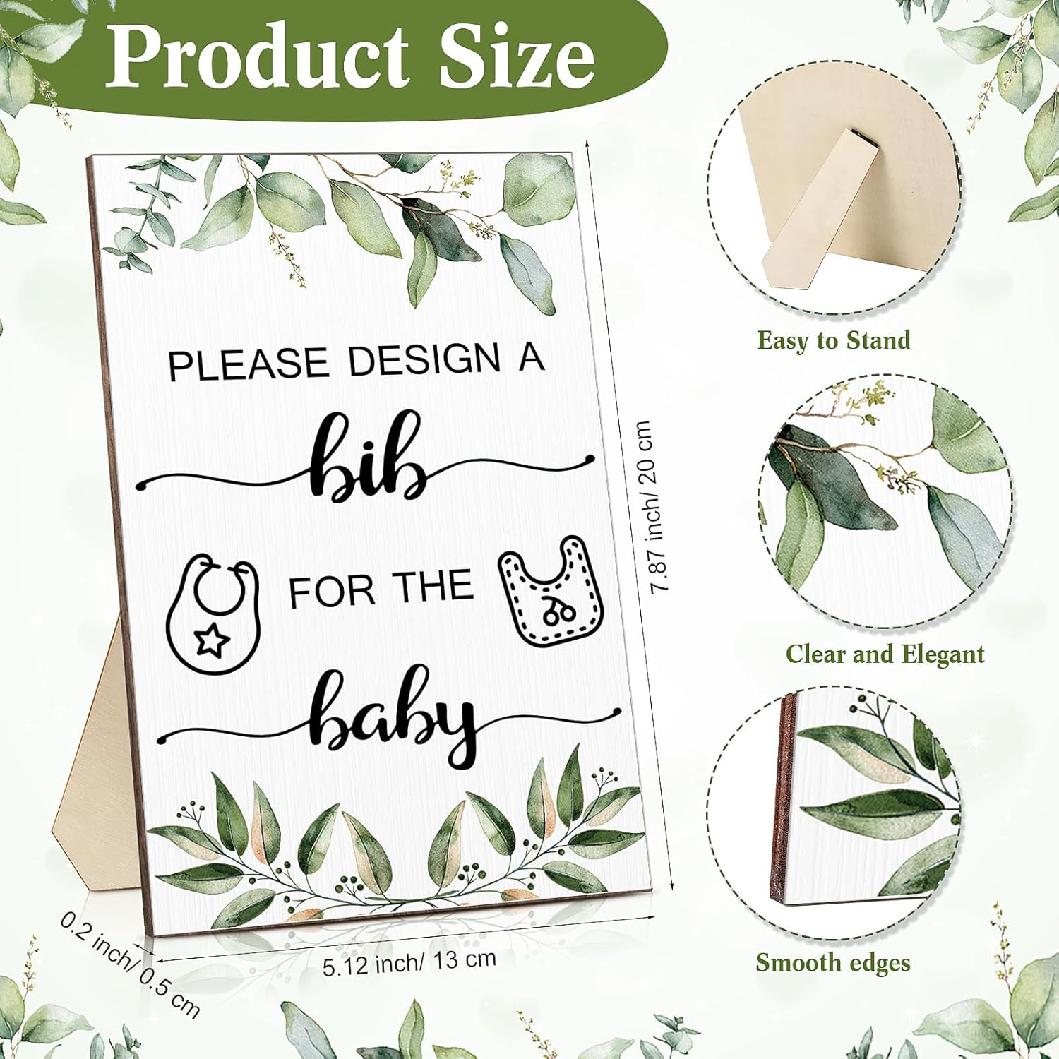 Qunclay Juego de 36 baberos para baby shower, diseño de babero para bebé, 25 baberos blancos en blanco para bebé, 1 letrero de babero de madera, 10
