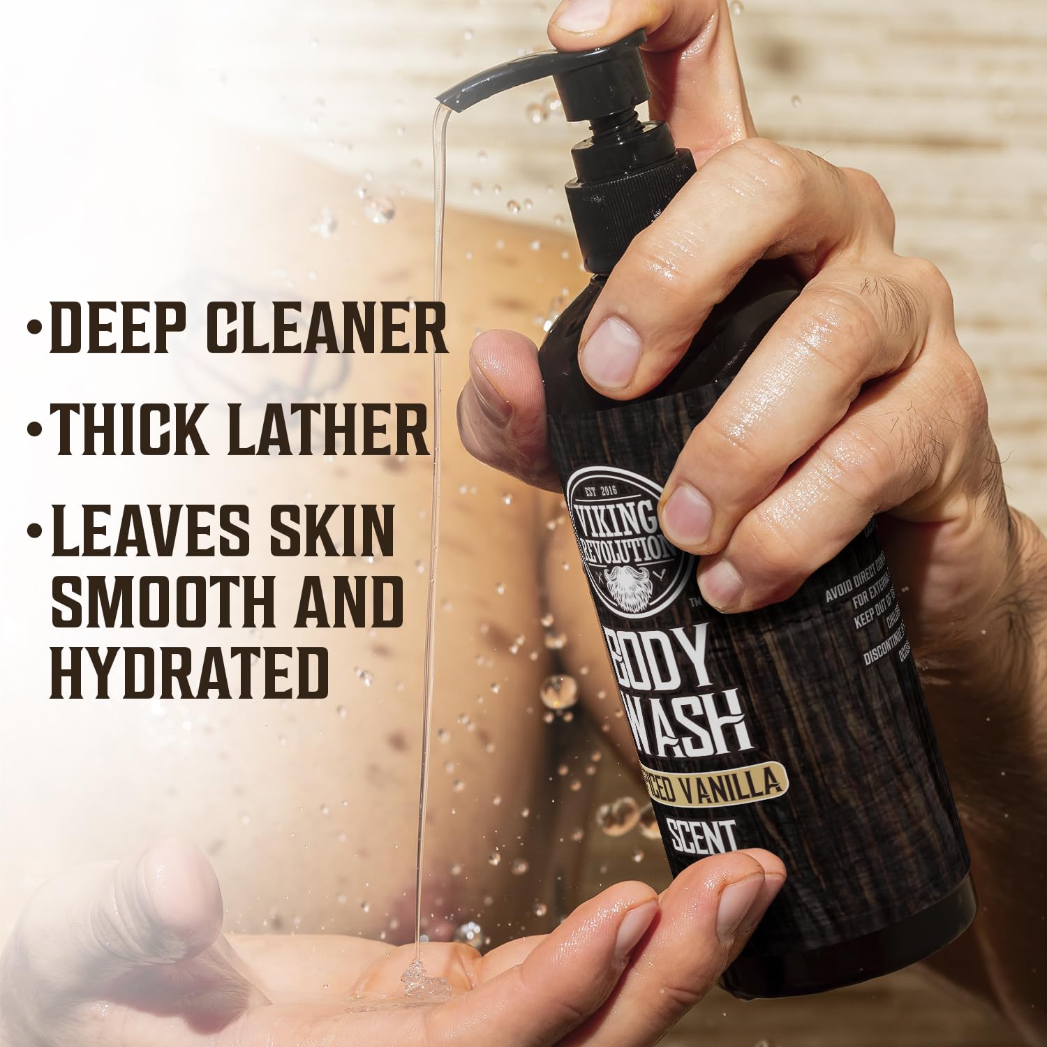 Viking Revolution Gel de baño para hombre, Spiced Vanilla – Gel de baño natural para hombres con vitamina E y aceite de romero, gel de ducha para