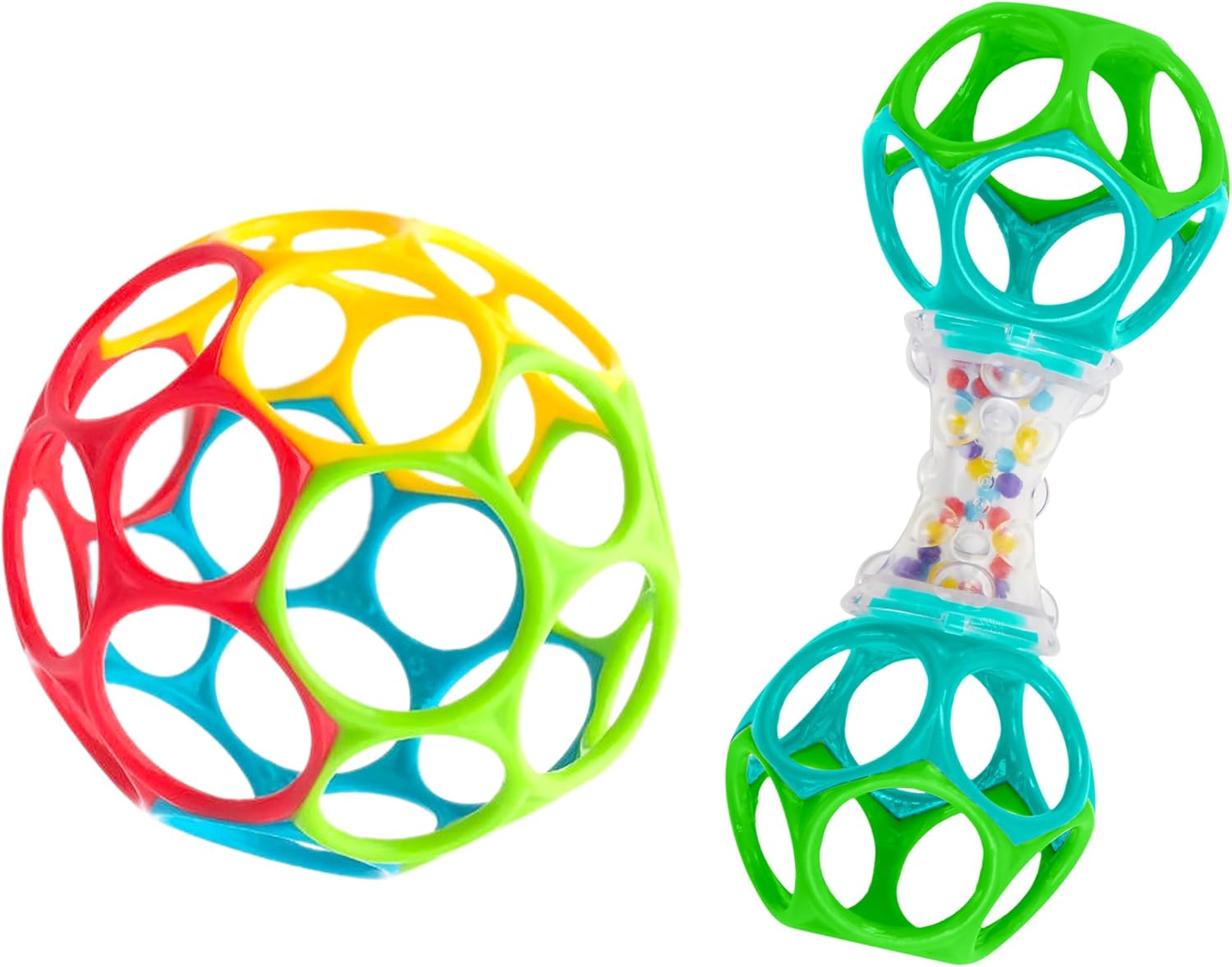 Bright Starts Easy-Grasp Oball Bundle Set de regalo – Agarra el día, juguetes de pelota y sonajero, paquete de 2, sin BPA, unisex, recién nacido +