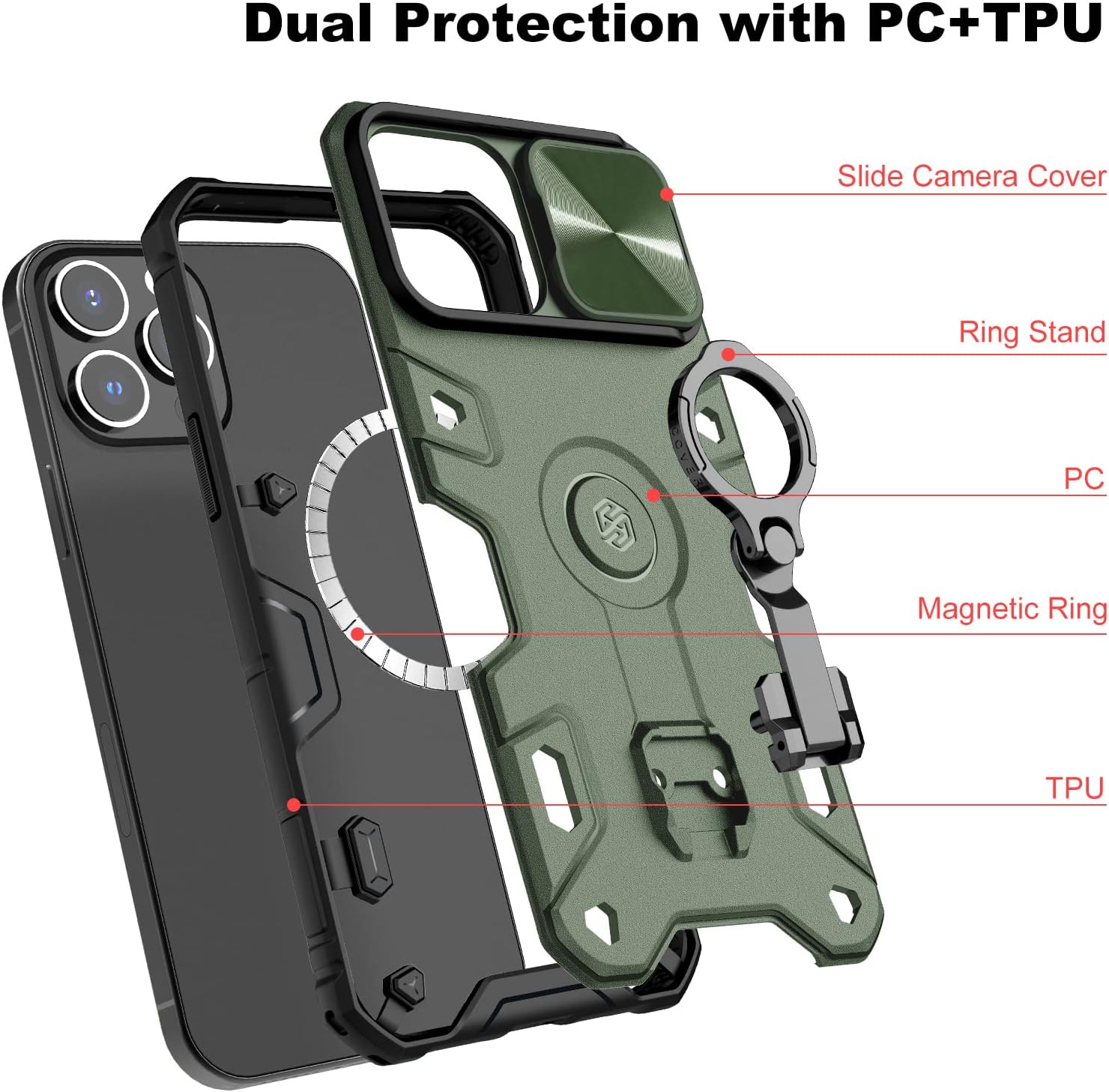 Nillkin Funda para iPhone 13 Pro Max con soporte, funda para cámara deslizante, de grado militar, a prueba de golpes, compatible con cargador