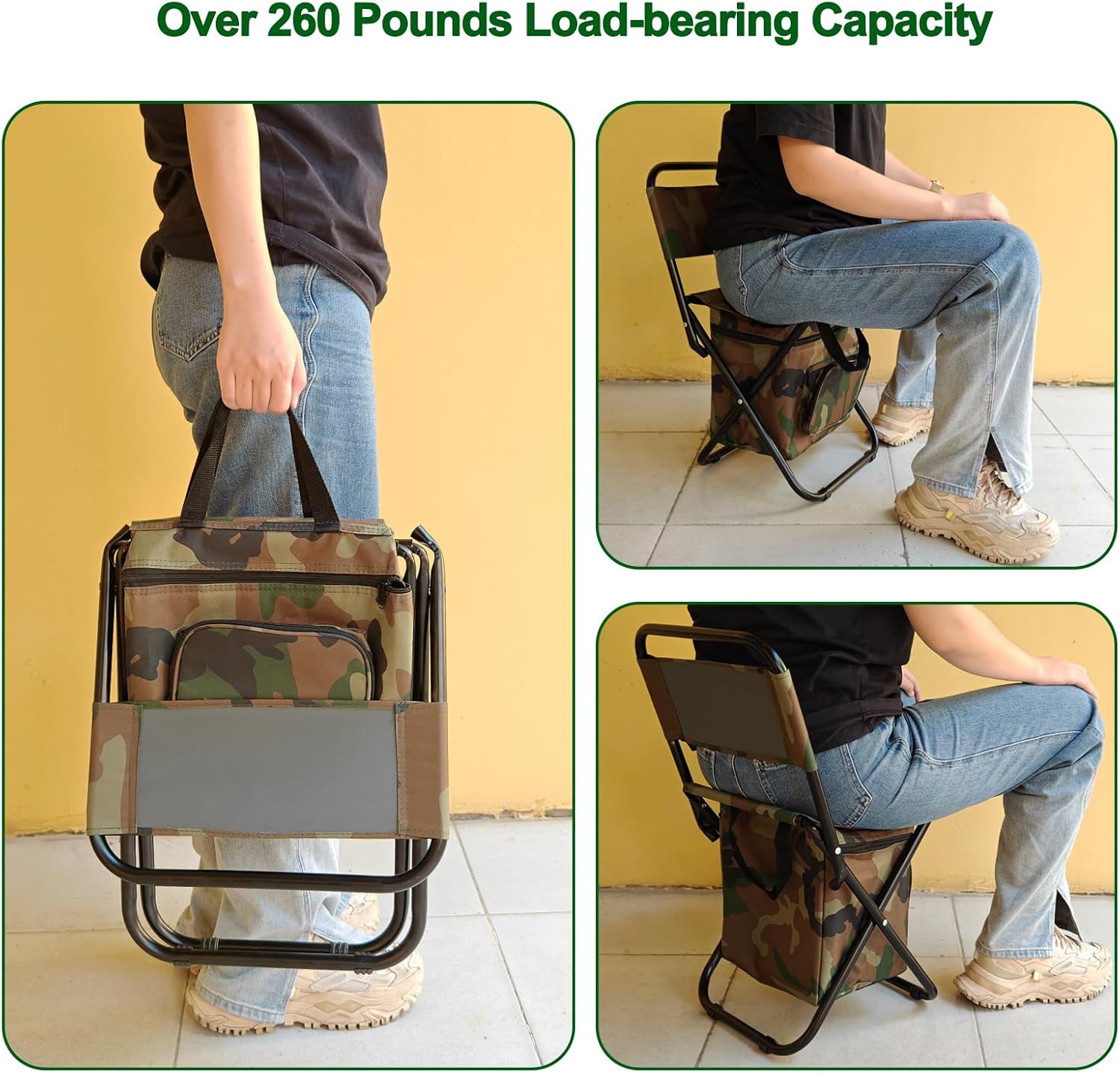 MFBJXC Silla de camping plegable con bolsa refrigeradora, silla de pesca ligera, asiento plegable compacto con respaldo y asa para camping, pesca,