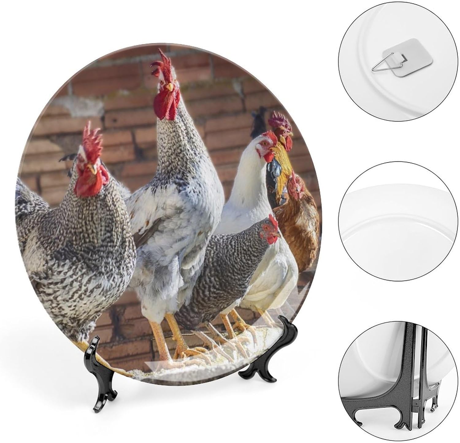 Plato decorativo para exhibición, gallinas de granja, pájaros, plato de gallinero, platos de postre de cerámica, platos conmemorativos con soporte,