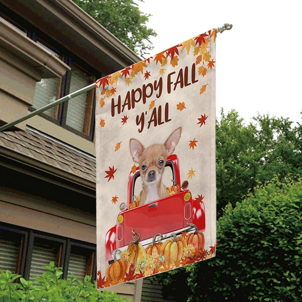 BAGEYOU Bandera de jardín de perro con hojas de arce con texto en inglés Happy Fall Y’all Shih Tzu in The Red Vintage Truck Harvest Pumpkin Patch