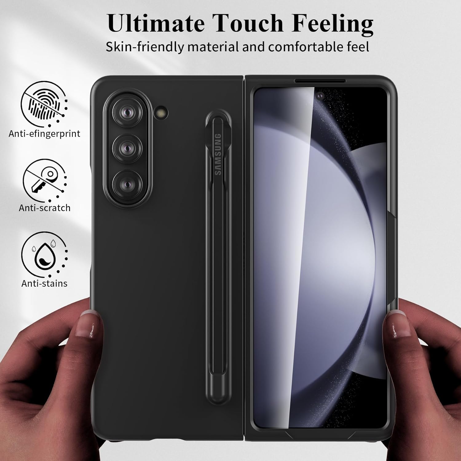Foluu Funda delgada para Samsung Galaxy Z Fold 5 con soporte para bolígrafo y protector de pantalla frontal integrado, funda protectora de