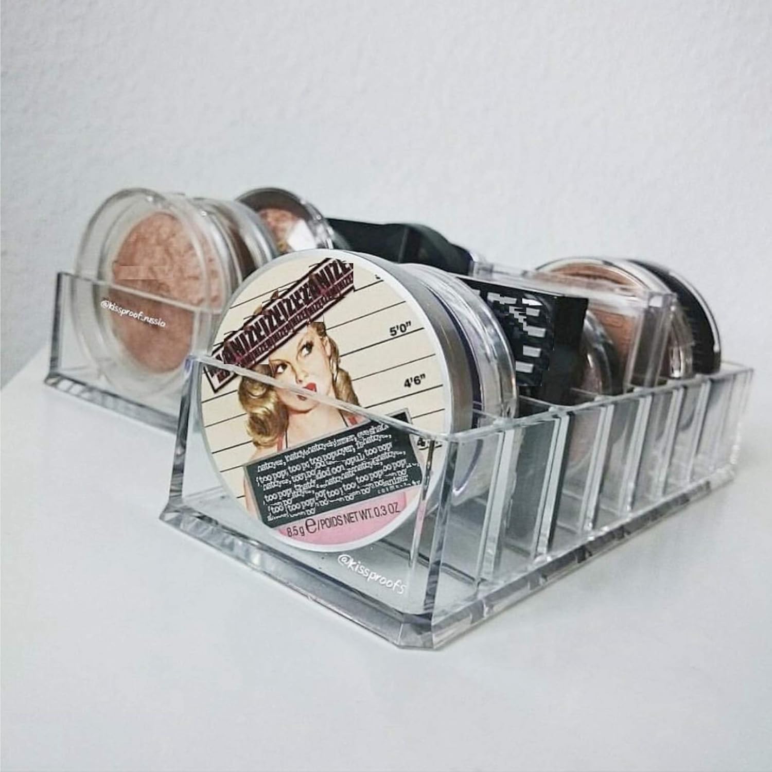 byAlegory – Organizador de maquillaje compacto de acrílico (bronceador, resaltador, polvo, colorete)  Almacenamiento de cosméticos para 8 espacios