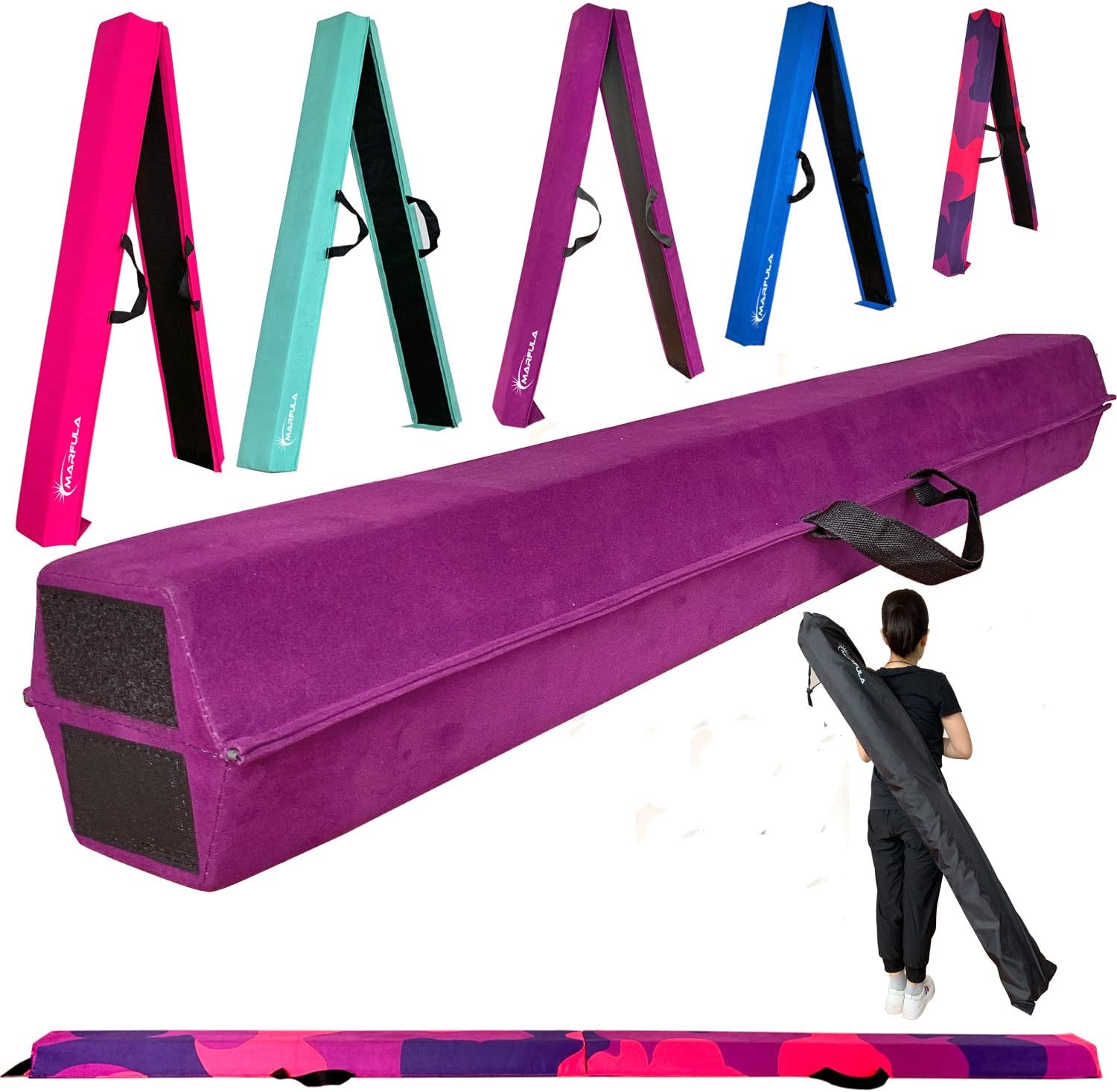 Viga de equilibrio plegable de 8 pies  9 pies para gimnasia, extra firme, cubierta de gamuza, parte inferior antideslizante con bolsa de transporte
