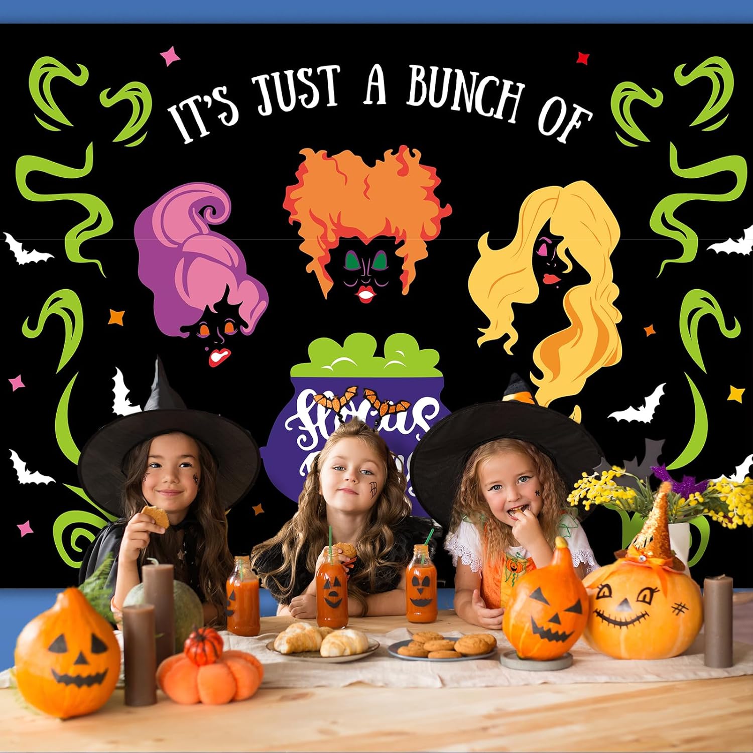 Telón de fondo de bruja de Halloween, 7 x 5 pies, telón de fondo de hermanas de bruja de Halloween, pancarta de brujas Hocus Pocus, telón de fondo