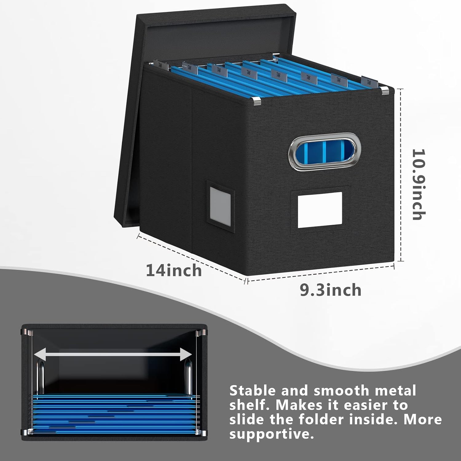 Caja de archivos colgante con tapa, juego de 4 organizadores de archivos, caja de almacenamiento plegable de lino decorativo para oficinahogar (14 x