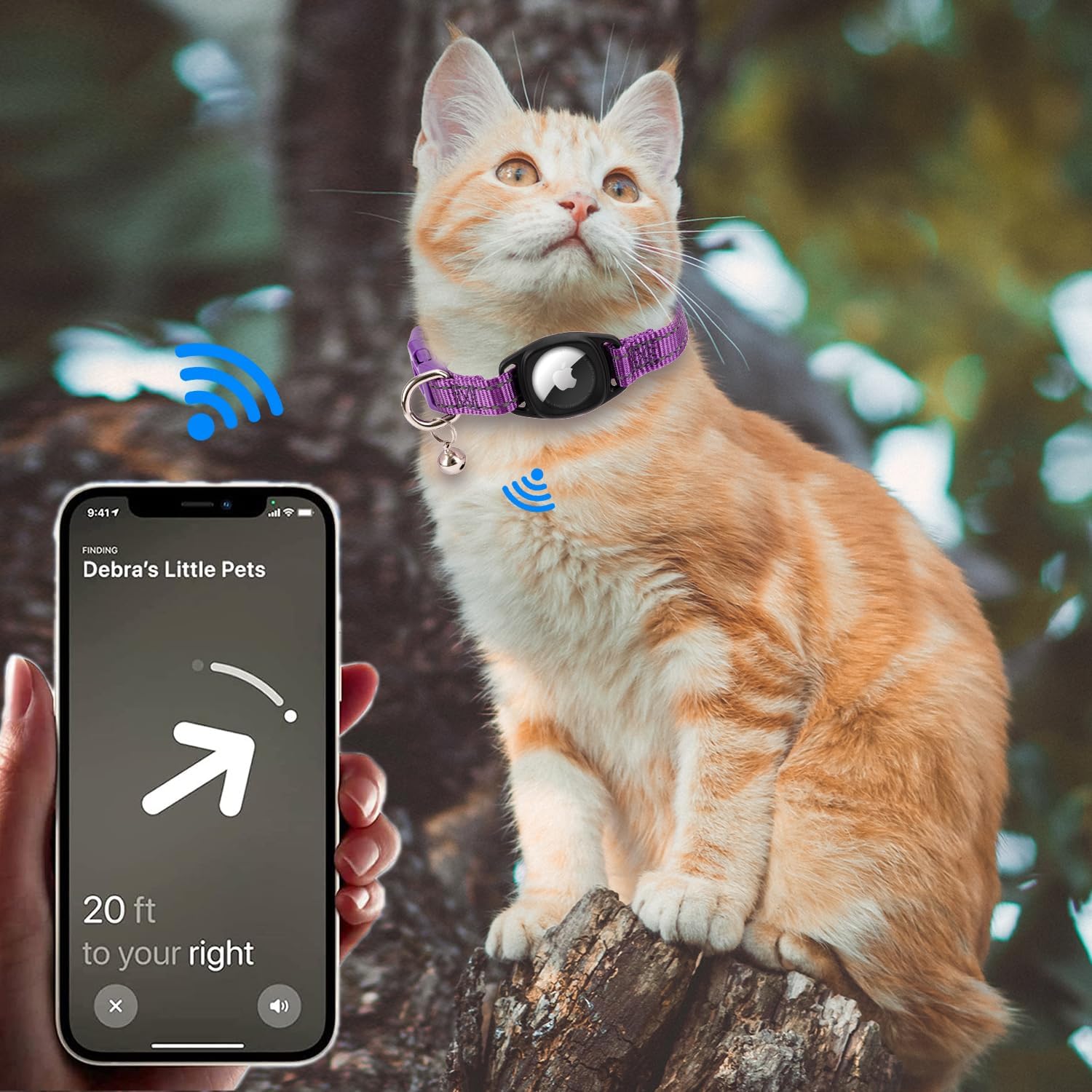 DALUZ Collar reflectante para gatos Airtag, collar de nailon duradero con GPS integrado con soporte Airtag y campana, collar Airtag para gato con