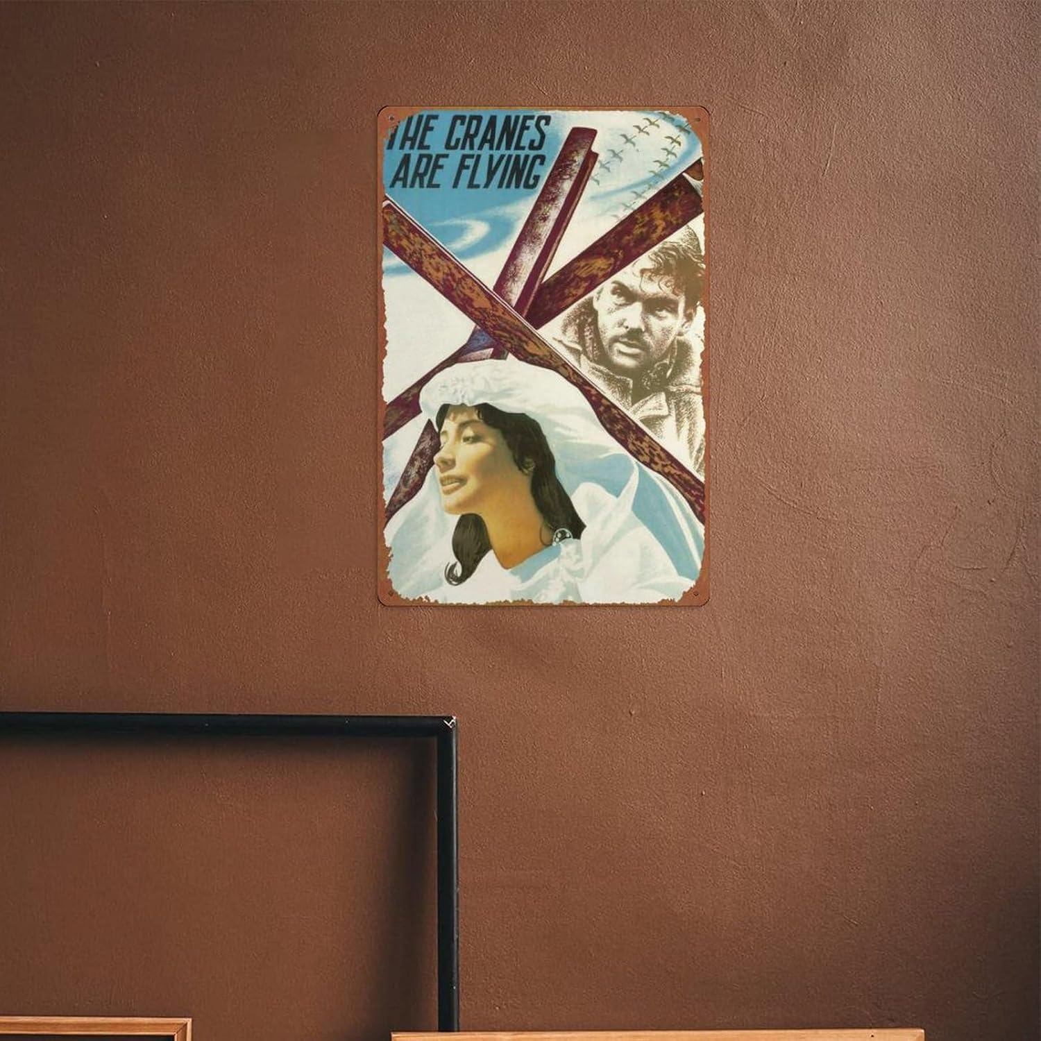Letrero de metal con texto en inglés “The Cranes Are Flying para garaje”, decoración de pared, póster de película para tienda de autos antiguos,