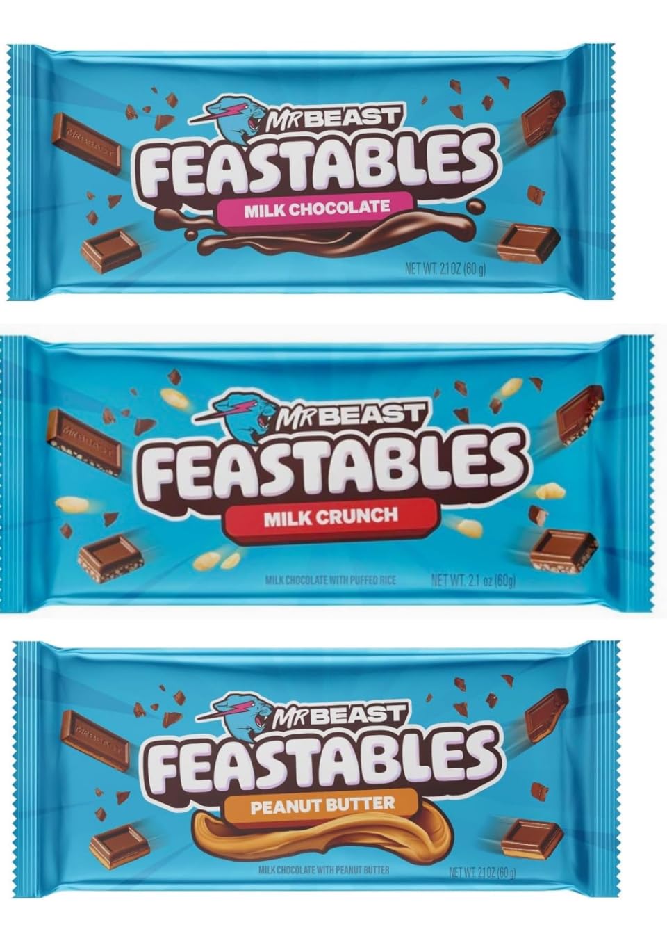 Feastables Beast Bar – Paquete de chocolate con leche, mantequilla de maní de chocolate con leche, crujiente de leche, barras de bestia de chocolate