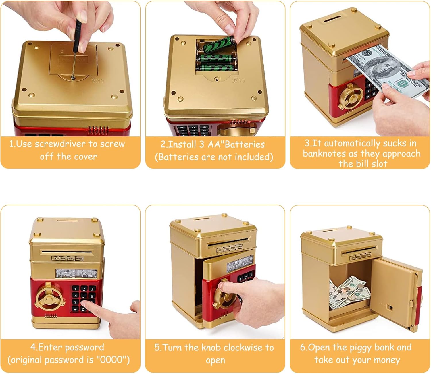 Hucha Boalord para adultos y niños, caja de dinero segura para cajeros automáticos para niños y niñas, moneda grande para dinero en efectivo, cajero