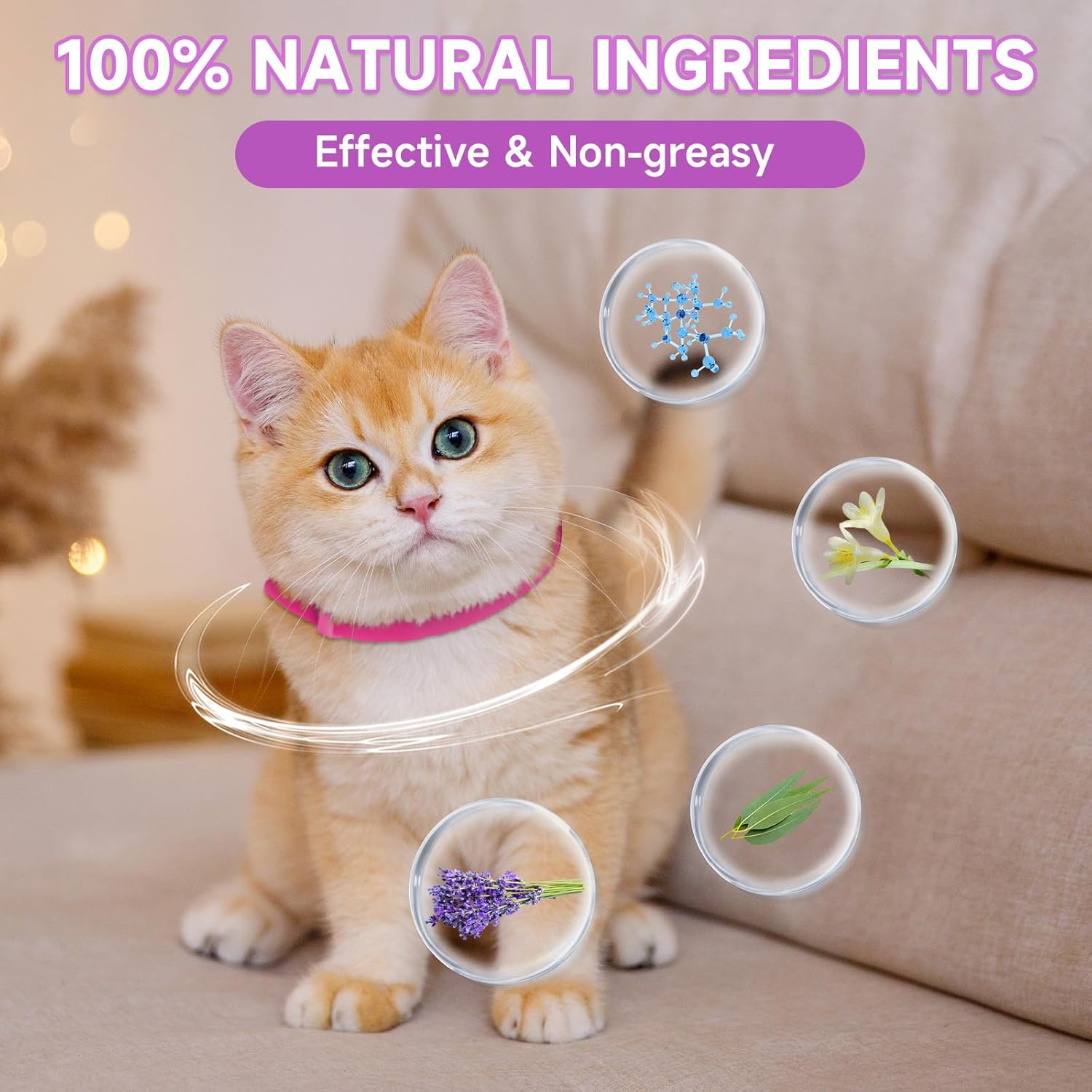 Paquete de 4 collares calmantes para gatos, collar ajustable calmante para aliviar la ansiedad de los gatos, collar de feromonas para gatos,