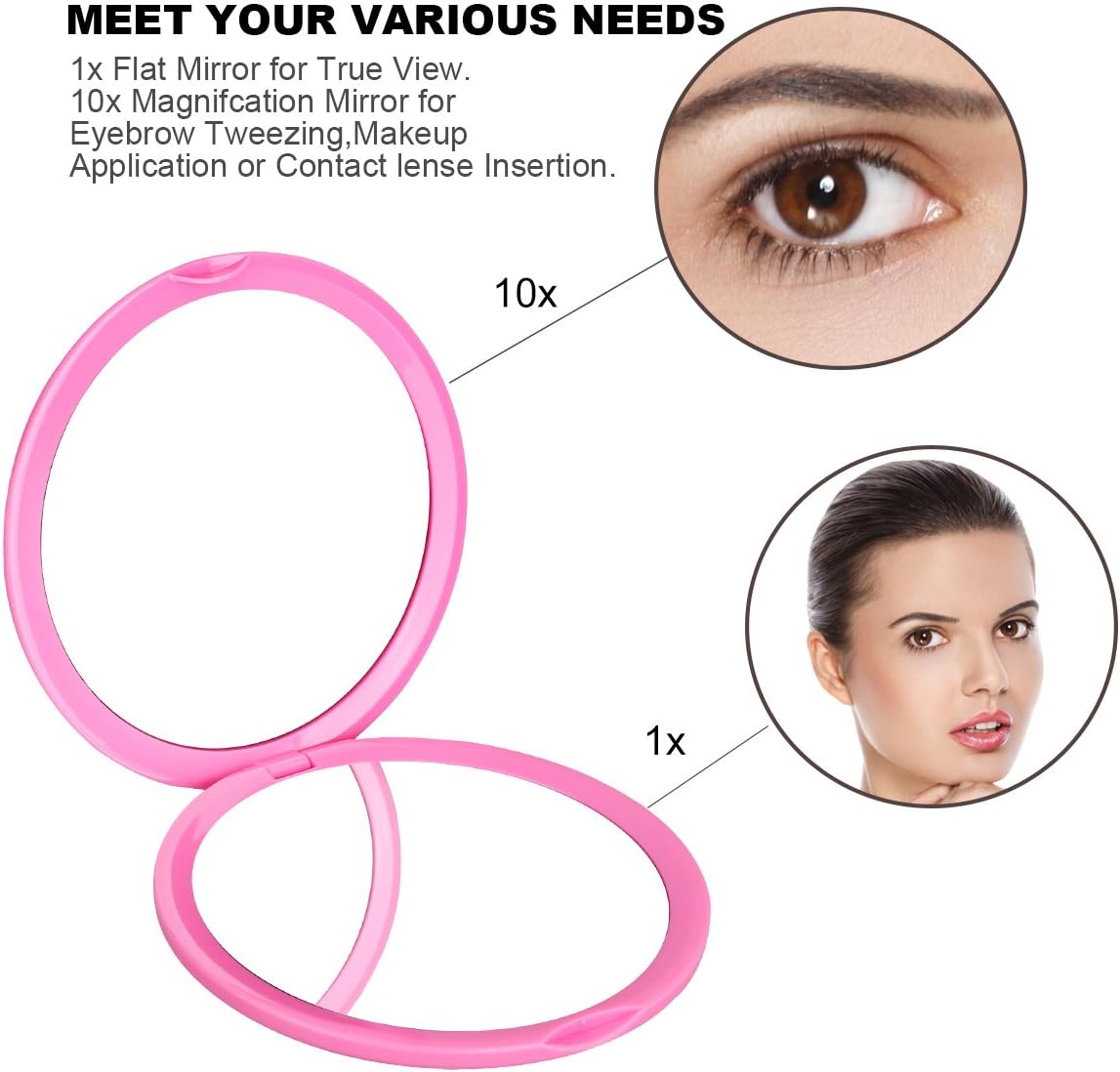 deweisn Espejo cosmético compacto con aumento y elegante espejo de maquillaje de bolsillo compacto, espejo de maquillaje de viaje de mano con