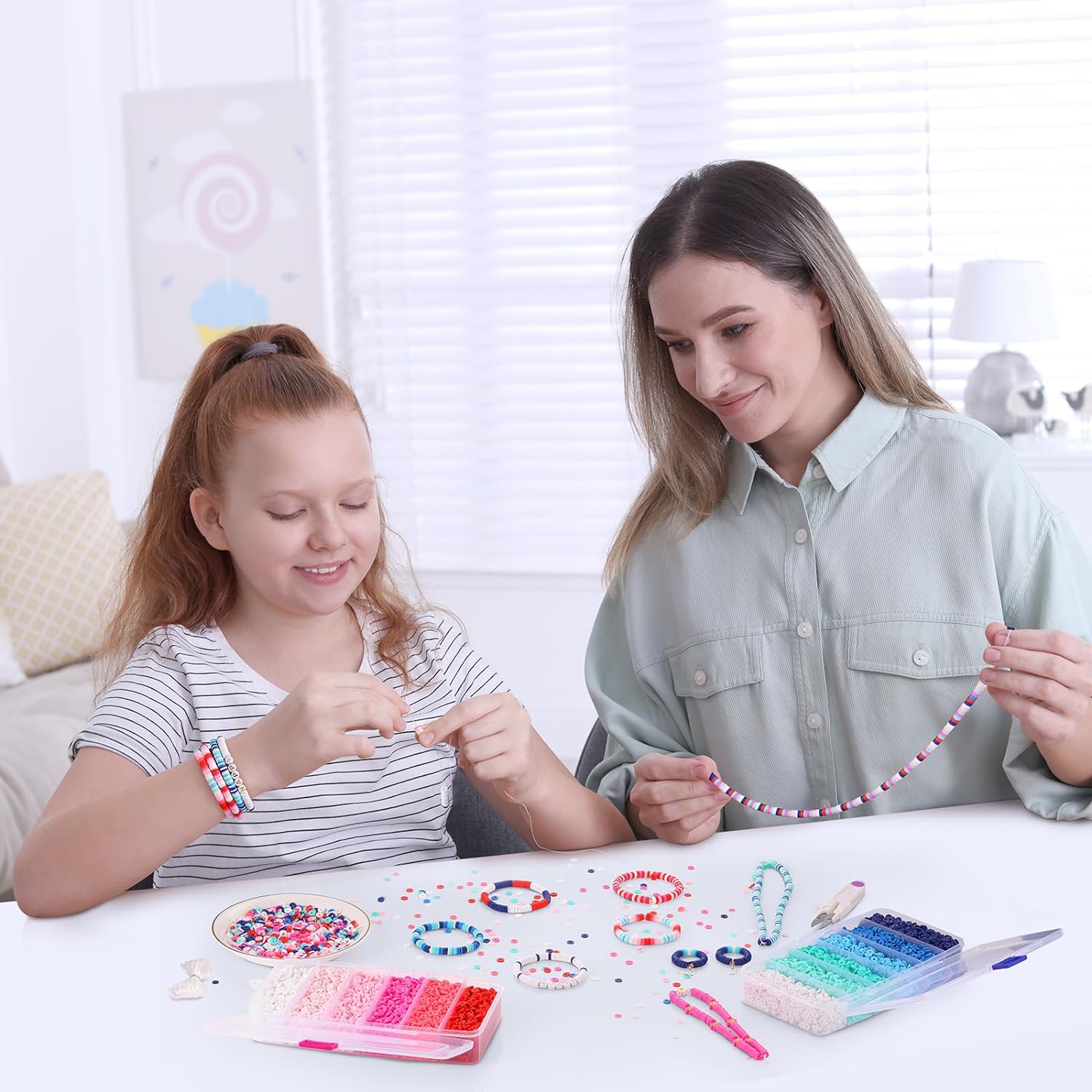 Funtopia – 6000 cuentas de arcilla rosa para hacer pulseras, cuentas Heishi de arcilla polimérica, cuentas redondas planas de arcilla de disco para