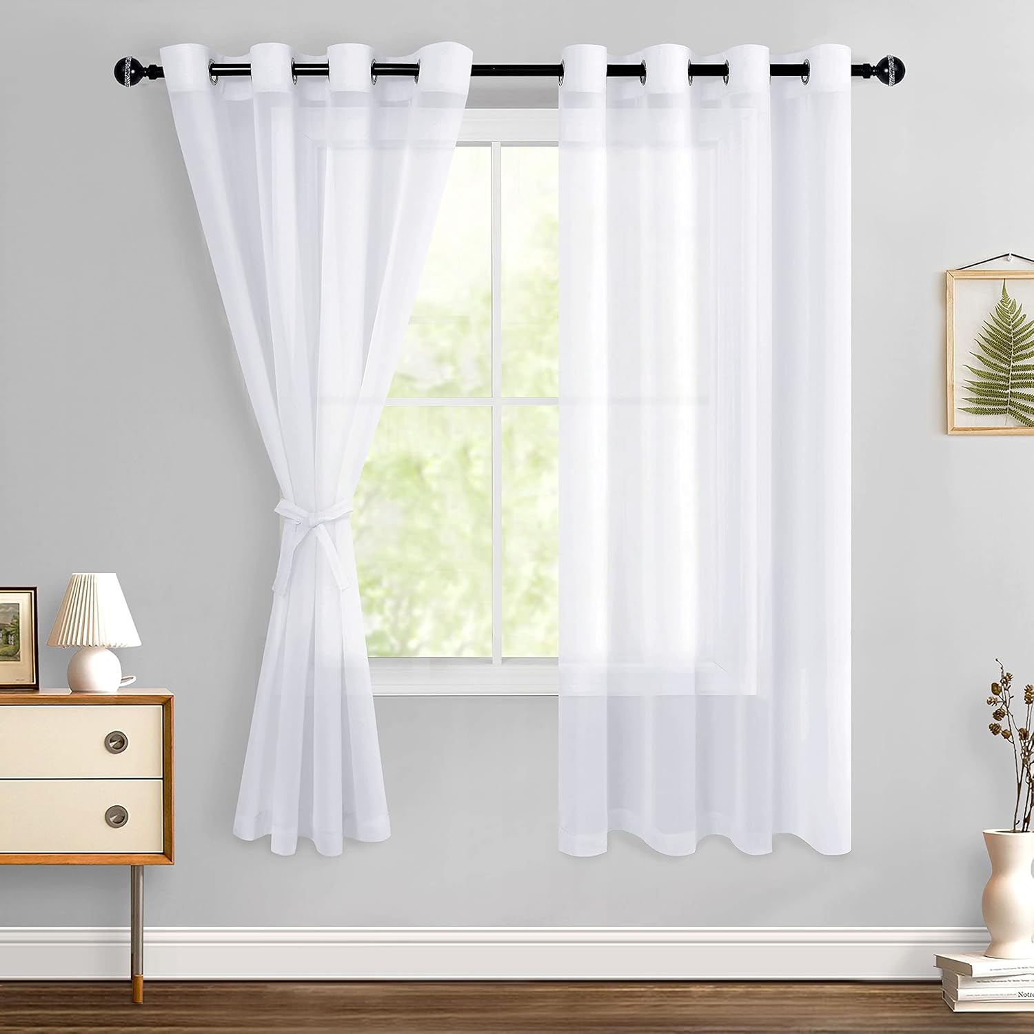 Hiasan – Cortinas traslúcidas de gasa ligeras transpirables filtrantes de luz cojales y alzapaños pventana, dormitorio, sala estar, guardería, casa
