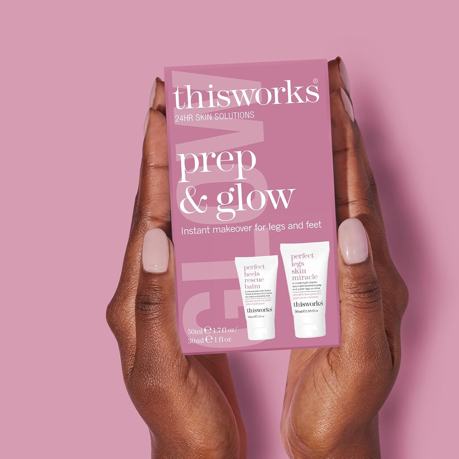 THISWORKS Set de regalo Prep and Glow – Kit de tamaño de viaje con piernas perfectas para la piel milagrosa y tacones perfectos para rescatar crema