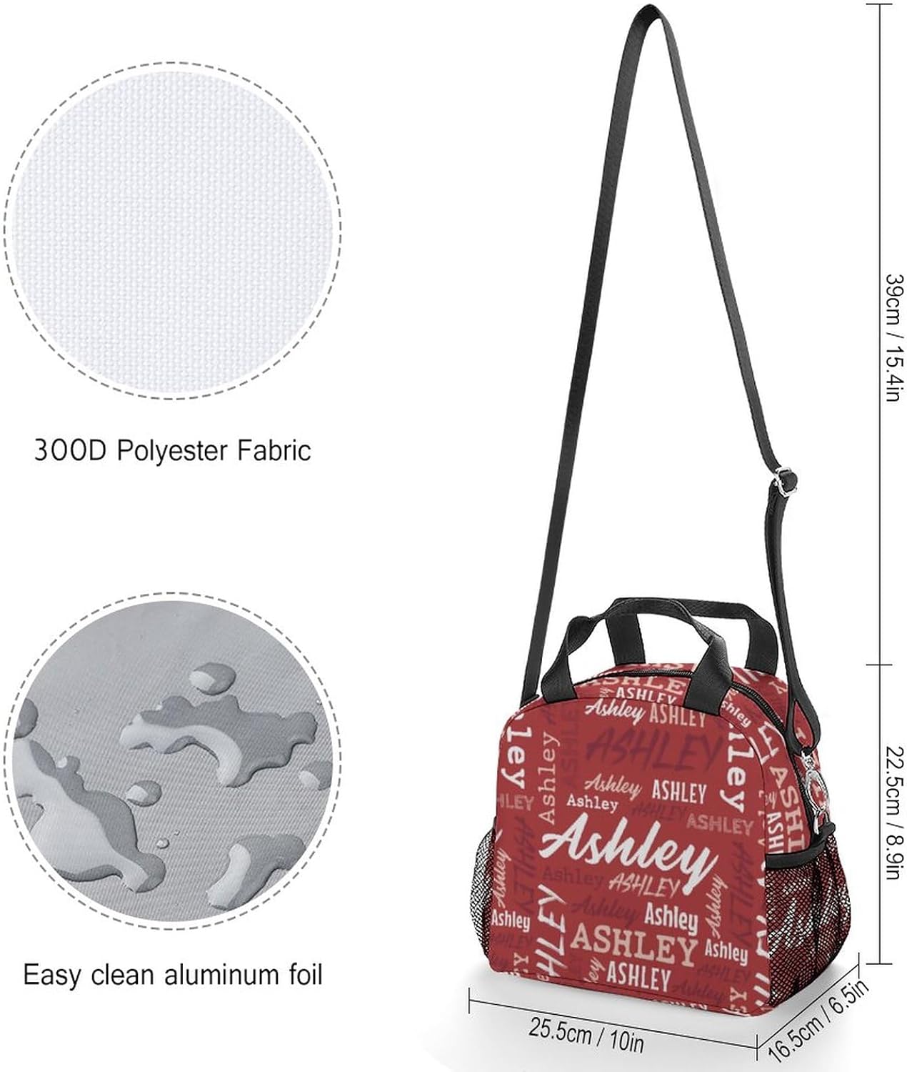 Bolsa de almuerzo personalizada con nombre, poliéster, color 11, unisex