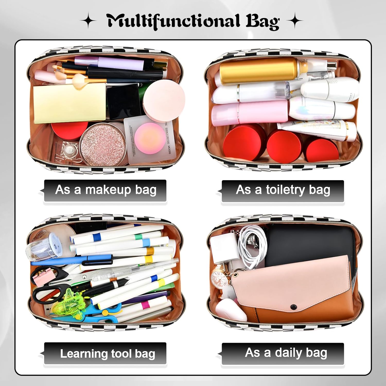 rlokosfb Bolsa de maquillaje portátil que se abre plana para un fácil acceso, bolsa de cosméticos impermeable, bolsa de aseo personal, accesorios de