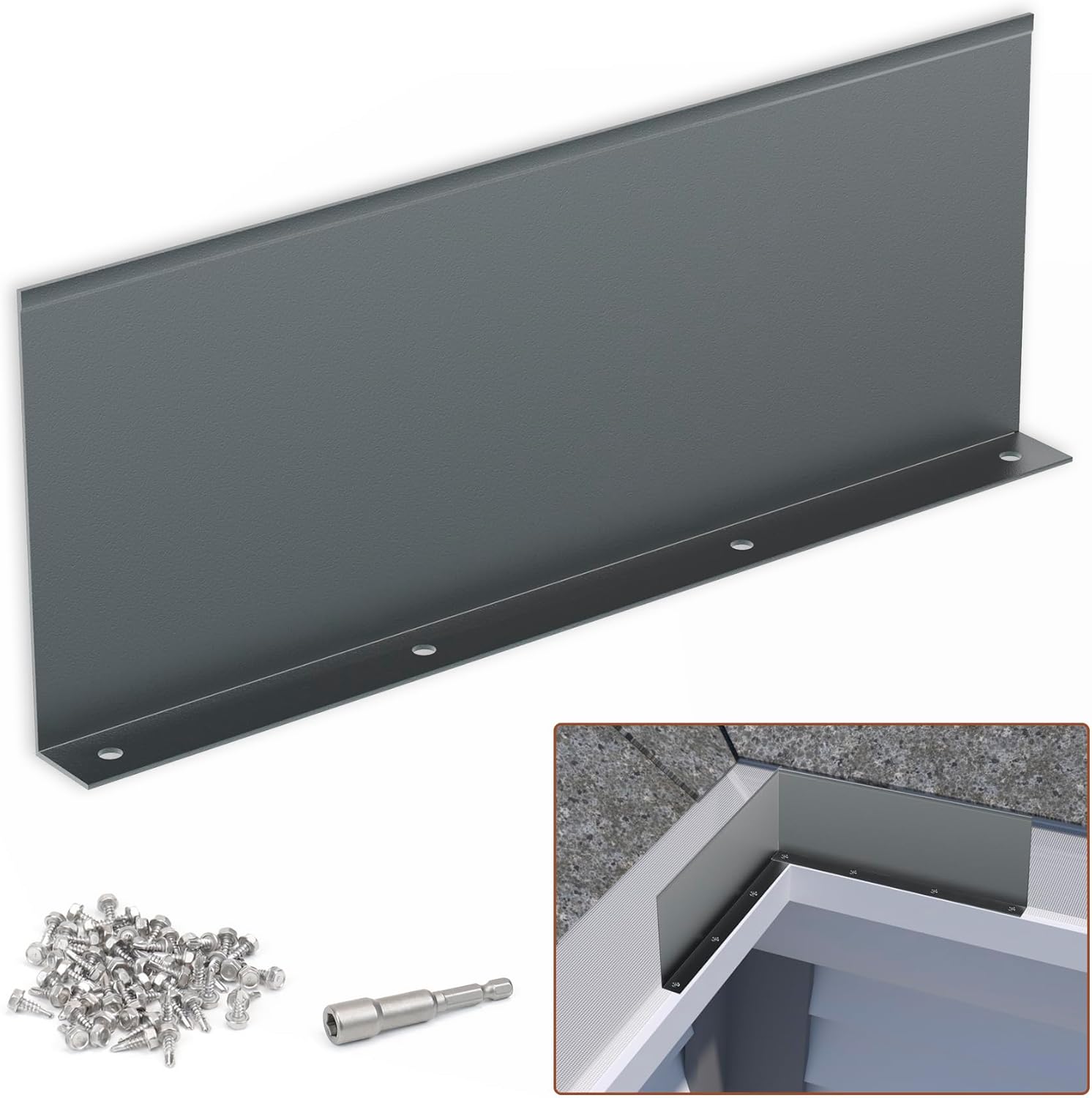 BJADE’S Gutter Valley – Protector contra salpicaduras, 4 unidades de aluminio para techos rectos, planos, esquinas, 10 pulgadas cada uno