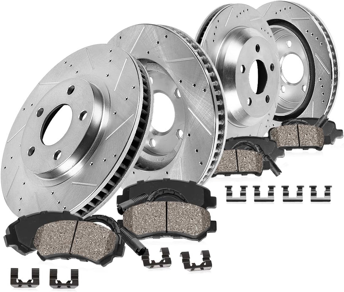Callahan – Rotores de disco de freno ranurados delanteros y traseros y pastillas de freno de cerámica + kit de freno de hardware para BMW 325i E90