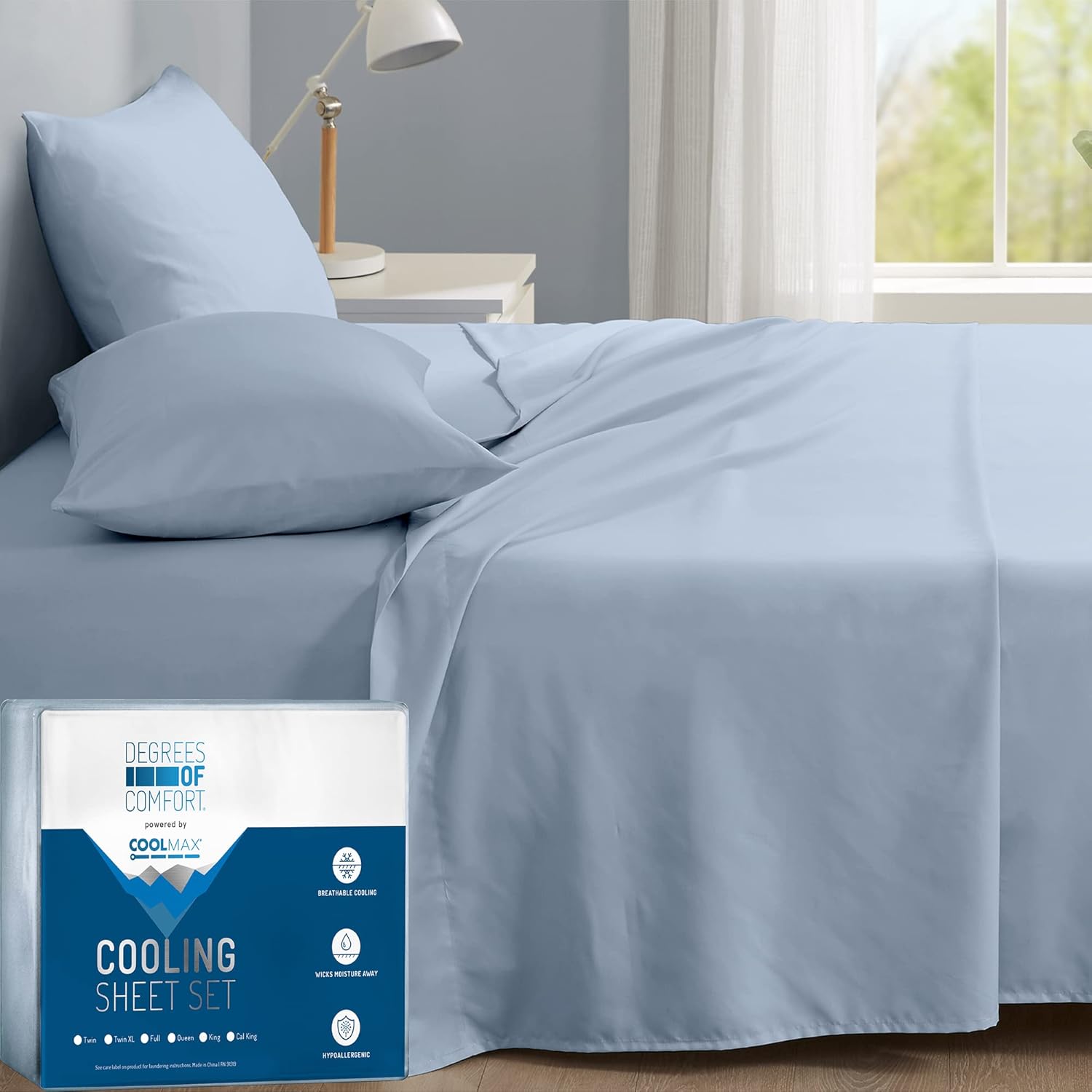 Degrees of Comfort Coolmax – Juego de sábanas refrescantes para cama de tamaño individual, absorben la humedad para sudores nocturnos, la mejor