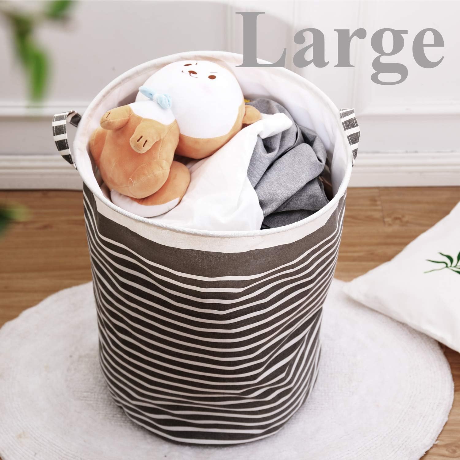 Cesto de tela impermeable plegable, de 22 pulgadas de alto, gris grueso, ropa sucia, para dormitorio, almacenamiento de habitación de los niños