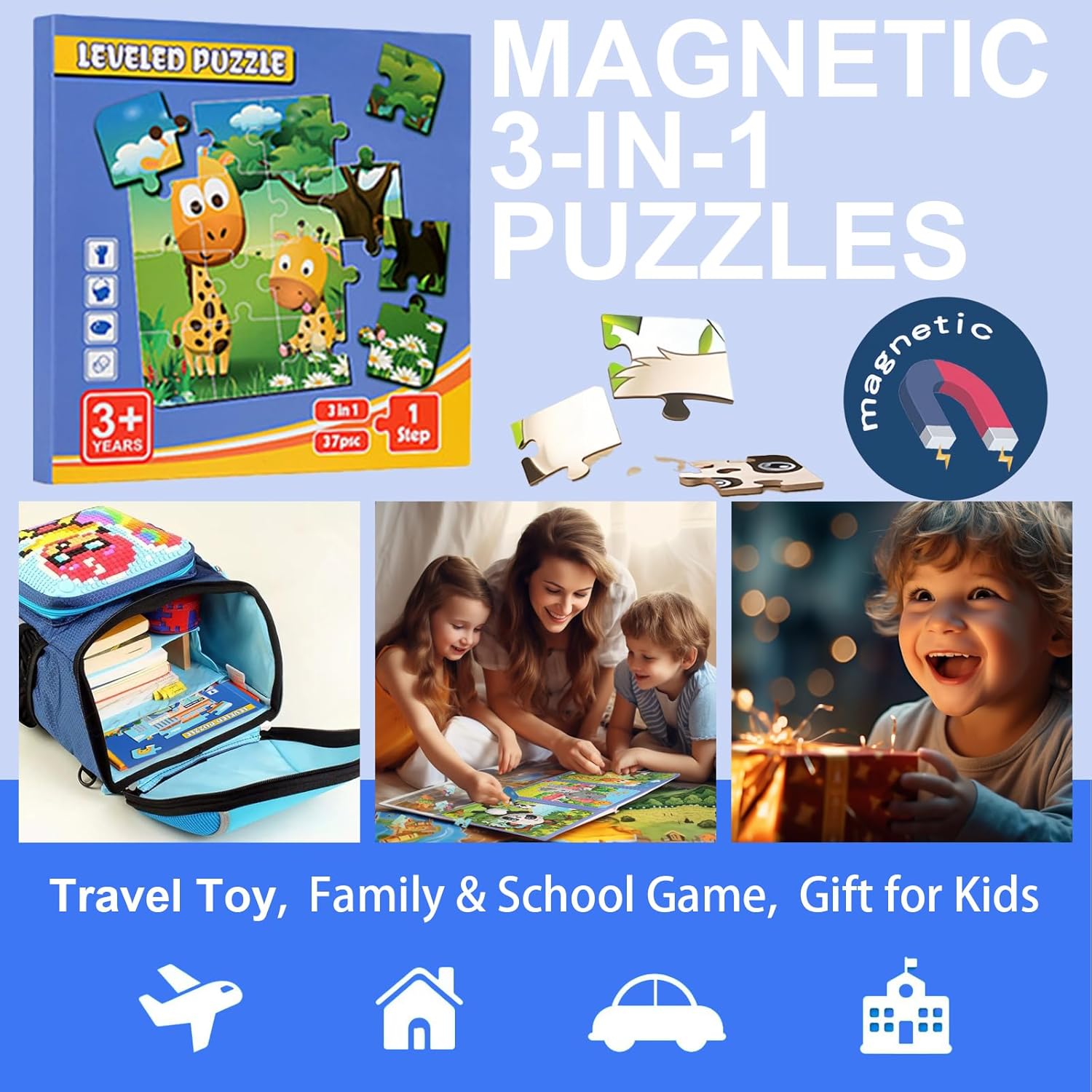 HouzeFun Rompecabezas de juguetes para niños y niñas de 3 a 5 años, rompecabezas de imanes para niños, regalos ideales para niños pequeños,
