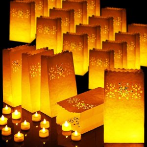 50 juegos de bolsas de luminarias con velas que incluyen 50 velas LED sin llama, velas de té LED y 50 bolsas luminarias para Navidad, Acción de 50 juegos de bolsas de luminarias con velas que incluyen 50 velas LED sin llama, velas de té LED y 50 bolsas luminarias para Navidad, Acción de