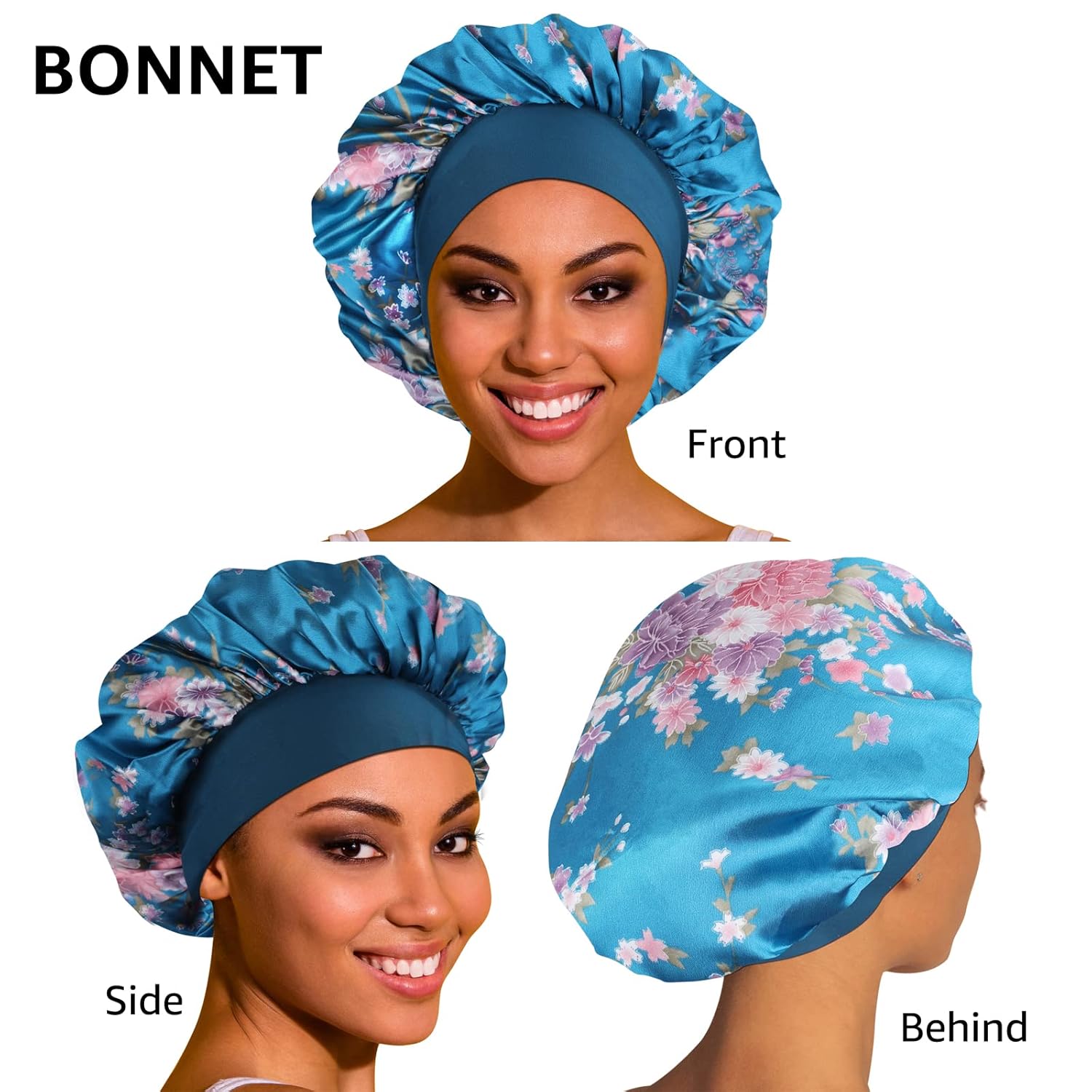 4 gorros de seda de satén para dormir, gorro de seda para dormir, capó para dormir para mujeres negras, gorro de seda de banda ancha para cabello