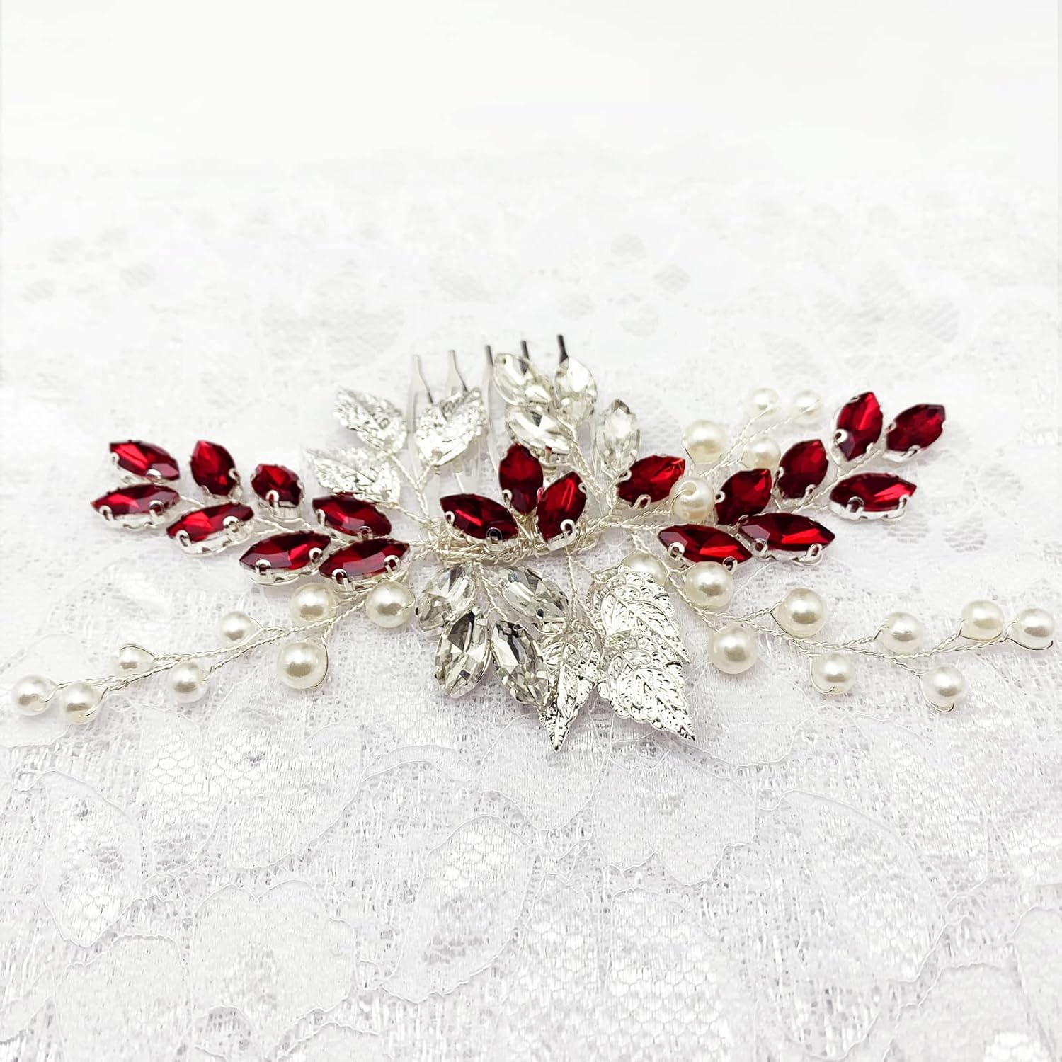 Bride – Peine de boda con perlas de diamantes de imitación de cristal, accesorios para mujeres y niñas, fiesta de regreso a casa (rojo vino)