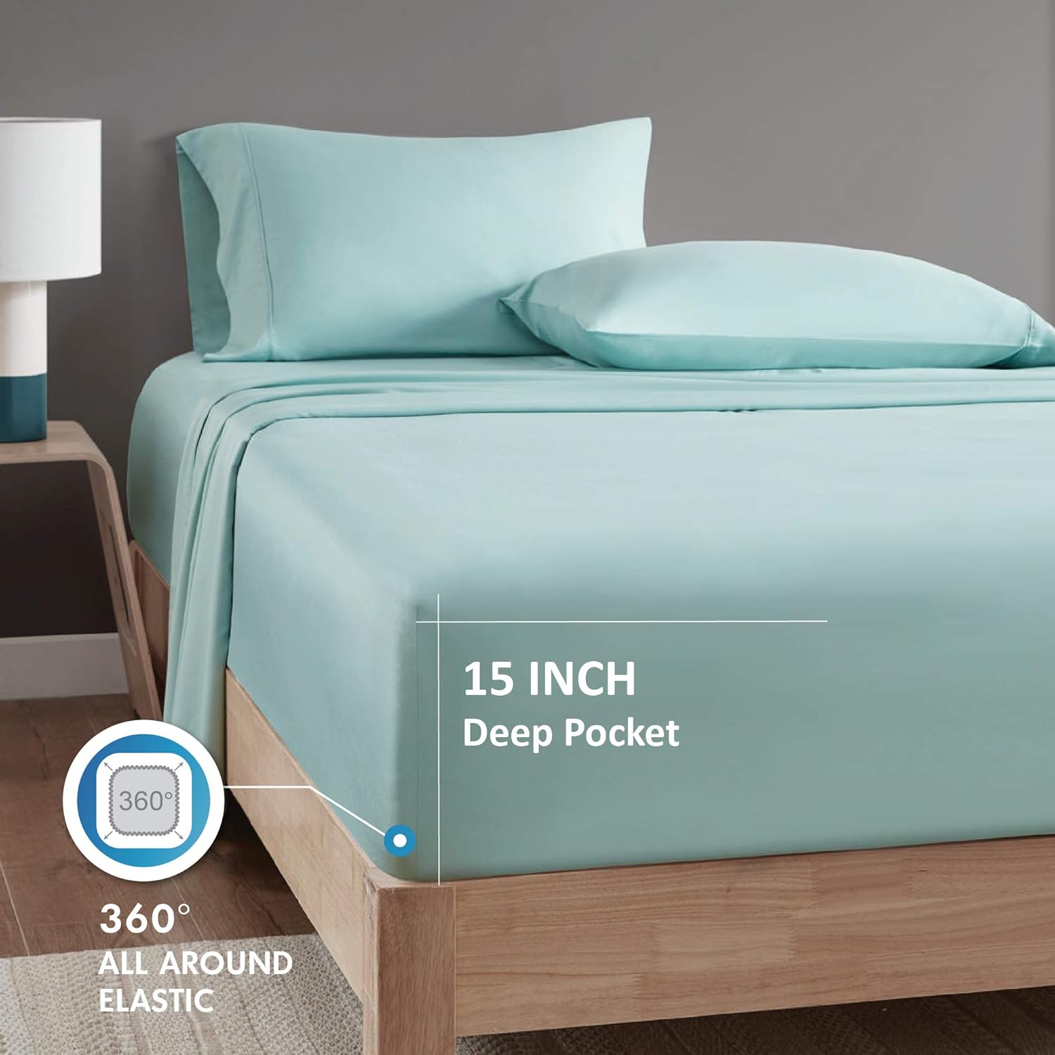 Comfort Spaces Juego de sábanas de 100% rayón (de bambú), transpirable, con bolsillo profundo de 15 pulgadas, para todas las estaciones, juego de