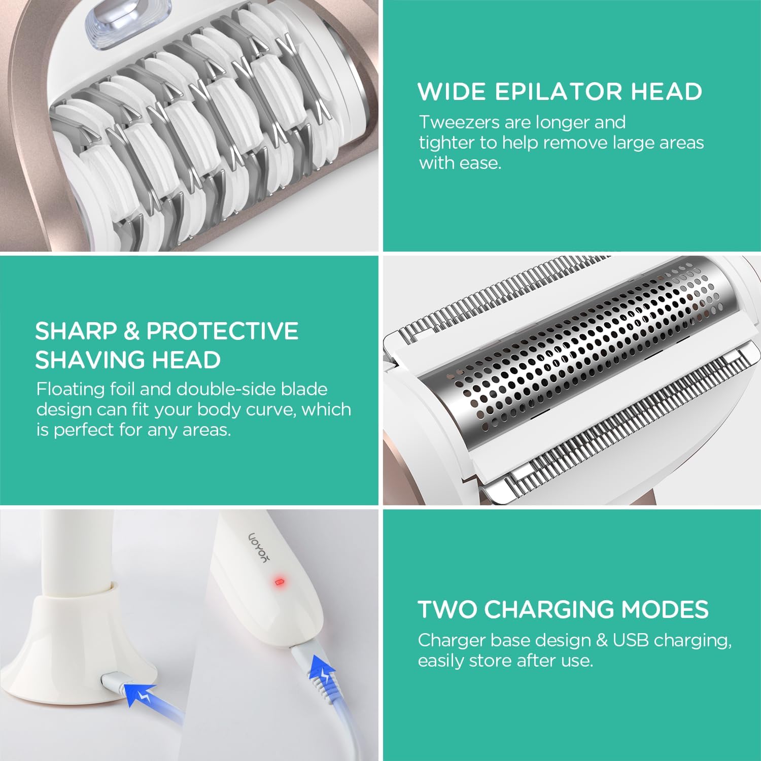 VOYOR Depiladora para mujer, depiladora 3 en 1 para mujeres, depiladora depiladora para piernas y brazos con 30 pinzas, afeitadora eléctrica