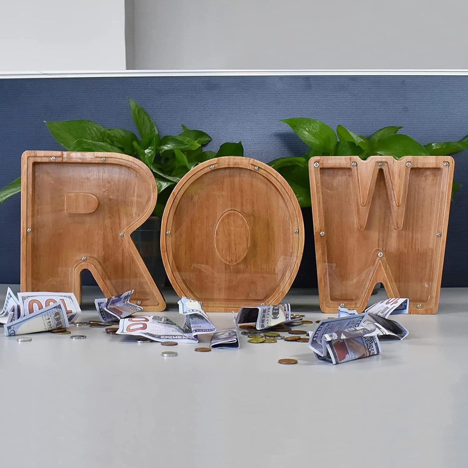 Alcancía de madera con letras para niños y niñas, 26 letras del alfabeto, personalizadas, caja de ahorro de dinero transparente, regalo creativo