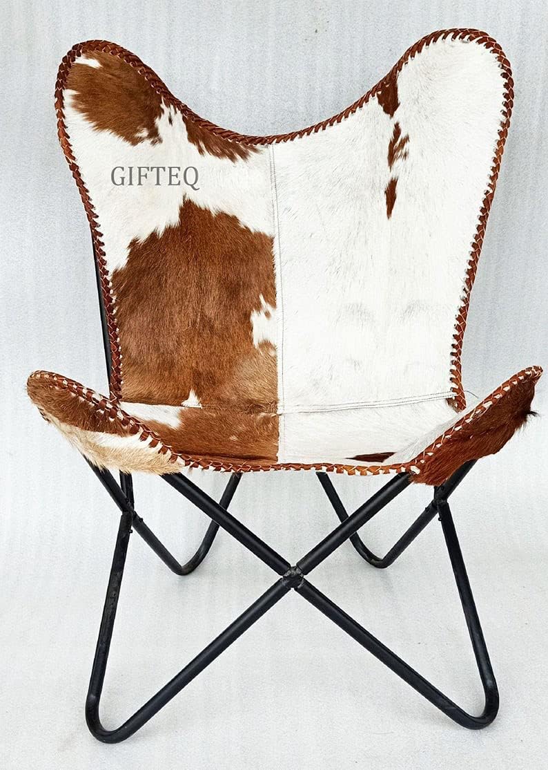 Silla clásica de cuero de vaca BKF Silla de mariposa de cuero Silla de sala de estar Silla plegable fácil de montar, cómoda silla de comedor