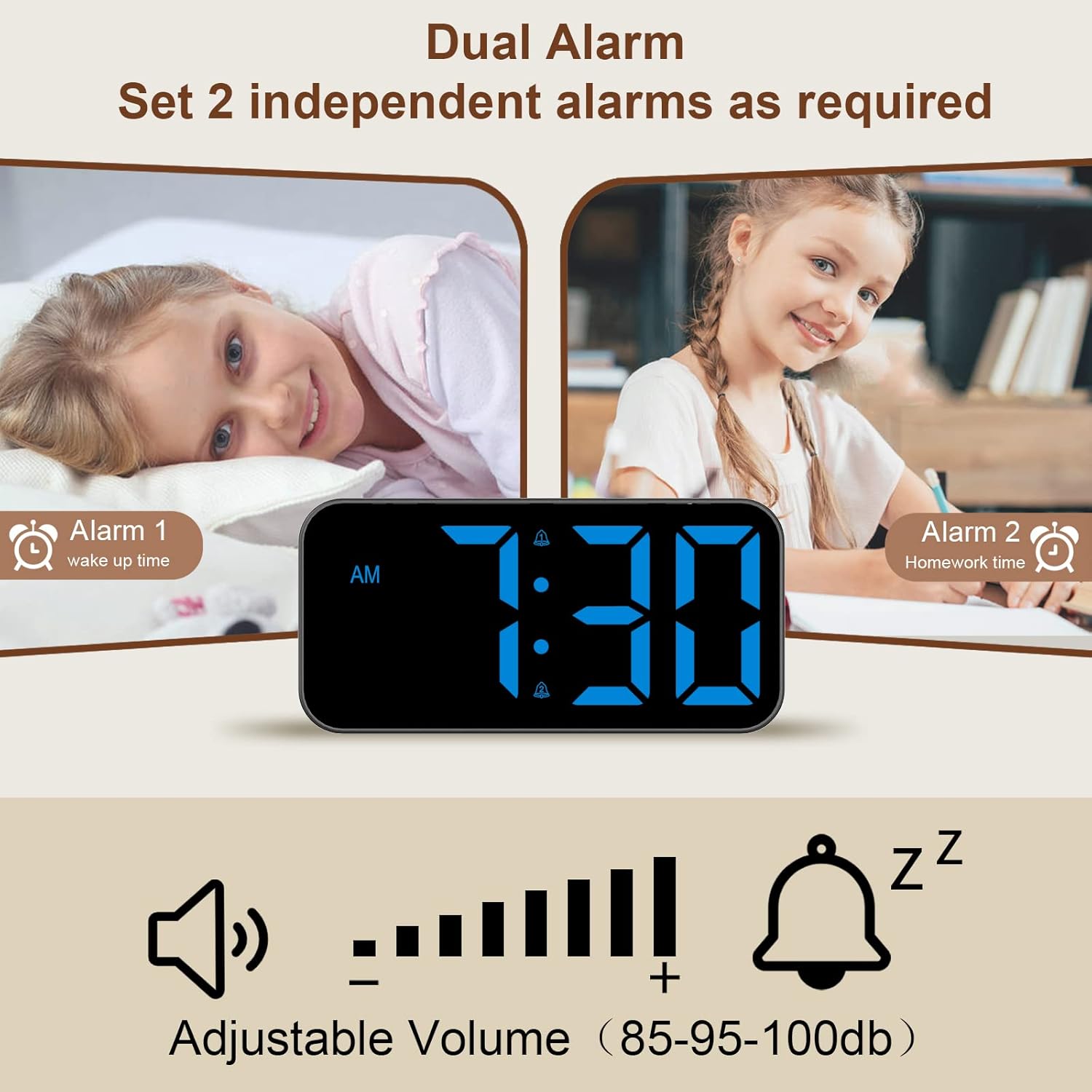 Reloj despertador para personas que duermen con mucha capacidad, reloj despertador vibratorio con agitador de cama, luz nocturna, pantalla grande,