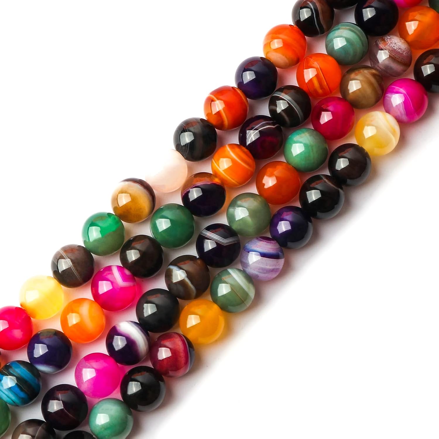 100 cuentas de ágata a rayas coloridas naturales de 0.236 pulgadas para la fabricación de joyas, cuentas espaciadoras redondas, cuentas redondas de