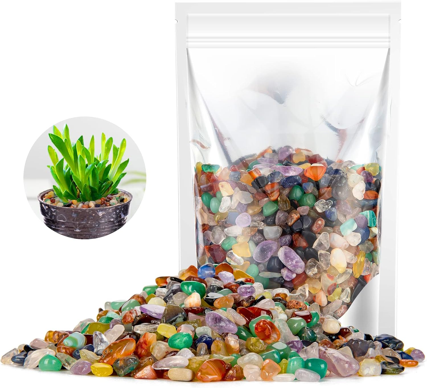 RIFNY Coloridas rocas decorativas de cristal de 0.3 pulgadas, piedras pulidas para relleno de jarrón, acuario, pecera, grava, plantas de aire,