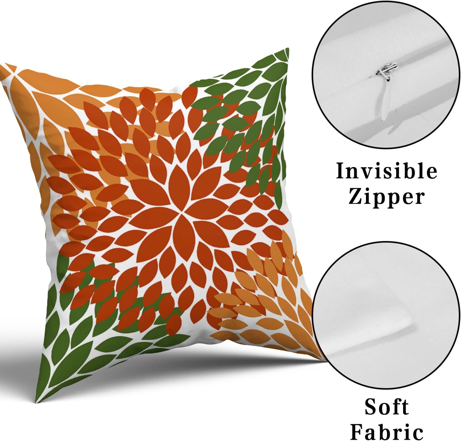 Juego de 2 fundas de almohada de color verde salvia naranja de 18 x 18 pulgadas, flores de dalias, decoración de otoño, Acción de Gracias, otoño,