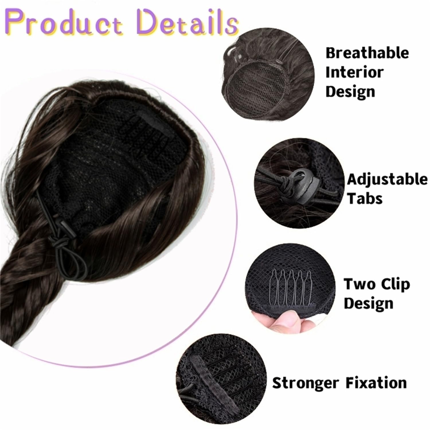 Extensión de cola de caballo trenzada de 24 pulgadas de largo, extensión de cola de caballo trenzada con cordón, extensión de cabello sintético