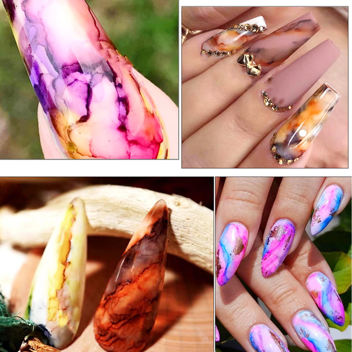 FERCAISH Blooming – Juego de esmaltes de uñas de gel con acuarela de tinta, color mármol, degradado, arte de uñas, tinte de agua para mujeres y