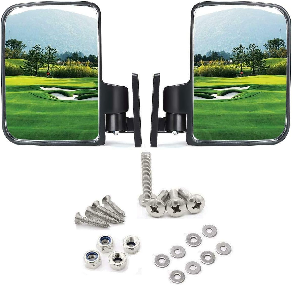 10L0L Espejos para carrito de golf, espejo lateral plegable universal convexo para Club Car, EZGO, Yamaha, espejos de vidrio HD ajustables de 180