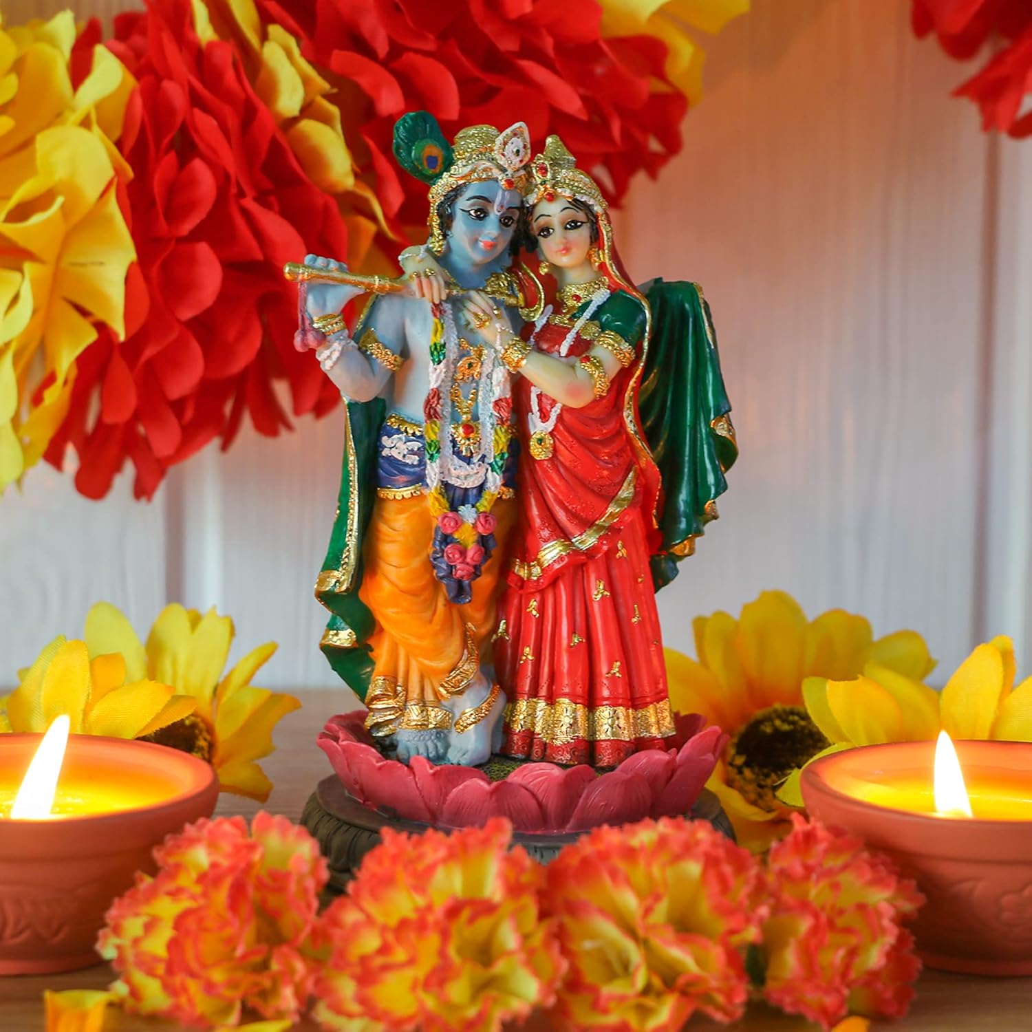 alikiki Estatua de Dios indio Radha Krishna  5.7 pulgadas de alto, diosa hindú Radha y Dios Krishna escultura India Murti, artículo para el hogar,