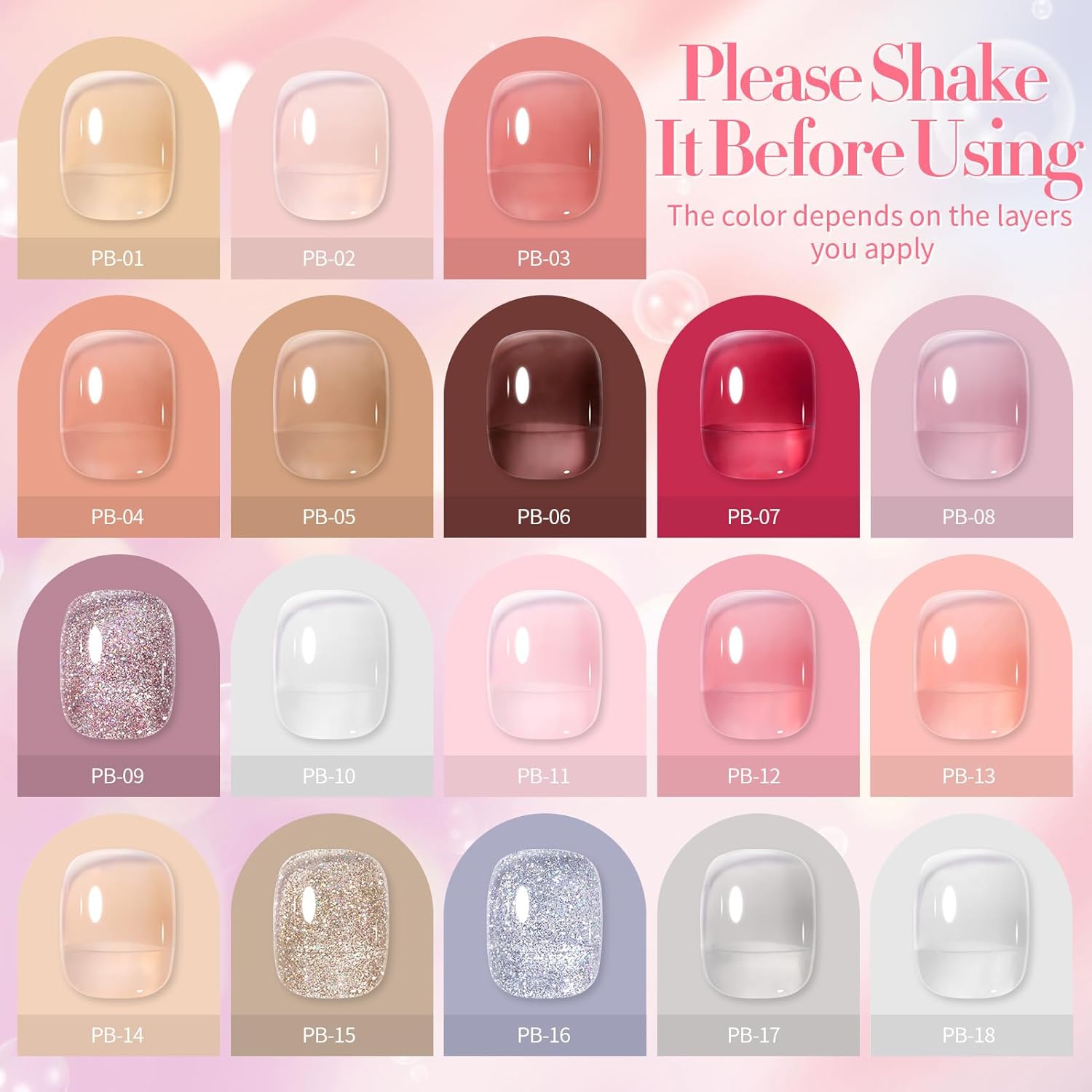 Born Pretty Juego de esmaltes de uñas de gel transparente color rosa nude, esmalte de gel translúcido transparente con capa superior mate brillante