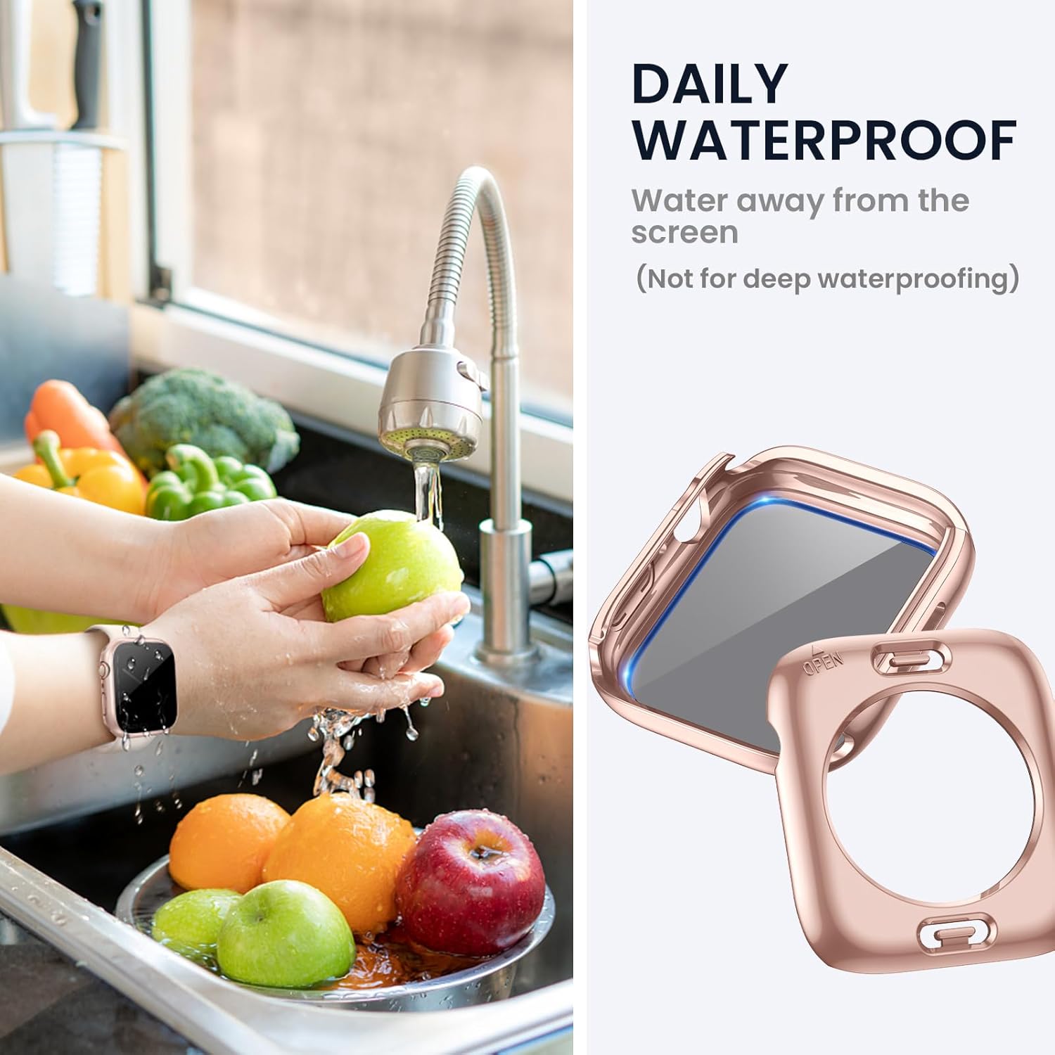 Tensea Funda protectora de pantalla impermeable para Apple Watch (2 en 1) para Apple Watch, serie SE 6, 5, 4, 1.575 pulgadas, iWatch PC, película de