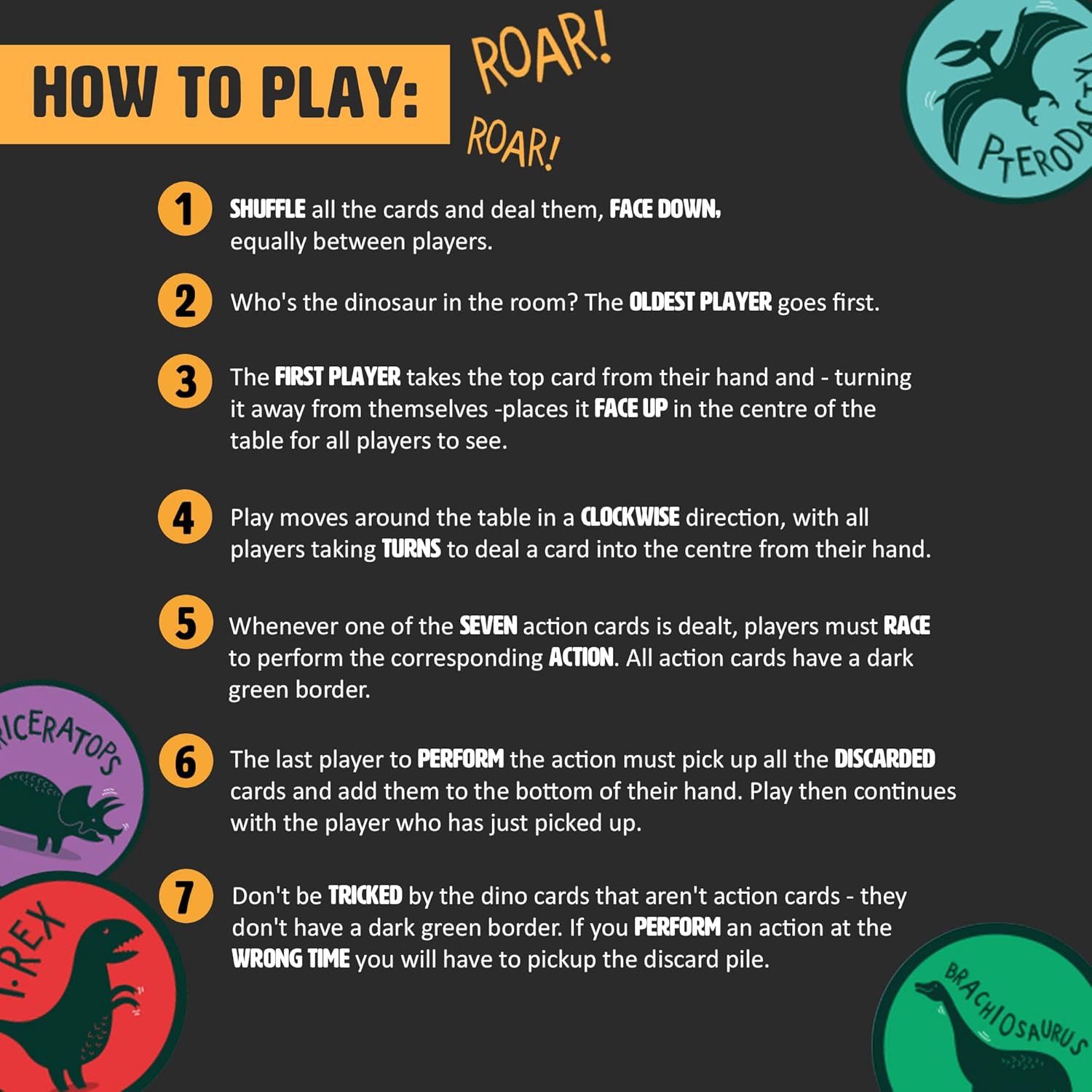 Ginger Fox – Juego de cartas de acción Dealing Dinos Roar-Some. Juegos familiares para mayores de 6 años. Tira Funky Dino Moves y deshazte de tus
