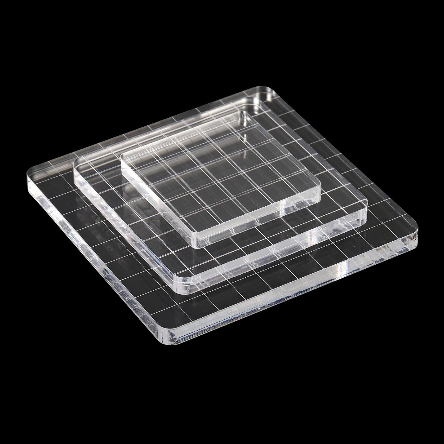 PATIKIL Bloque de sello acrílico, paquete de 3 bloques de estampado transparentes con líneas de cuadrícula, bloques de montaje decorativos cuadrados