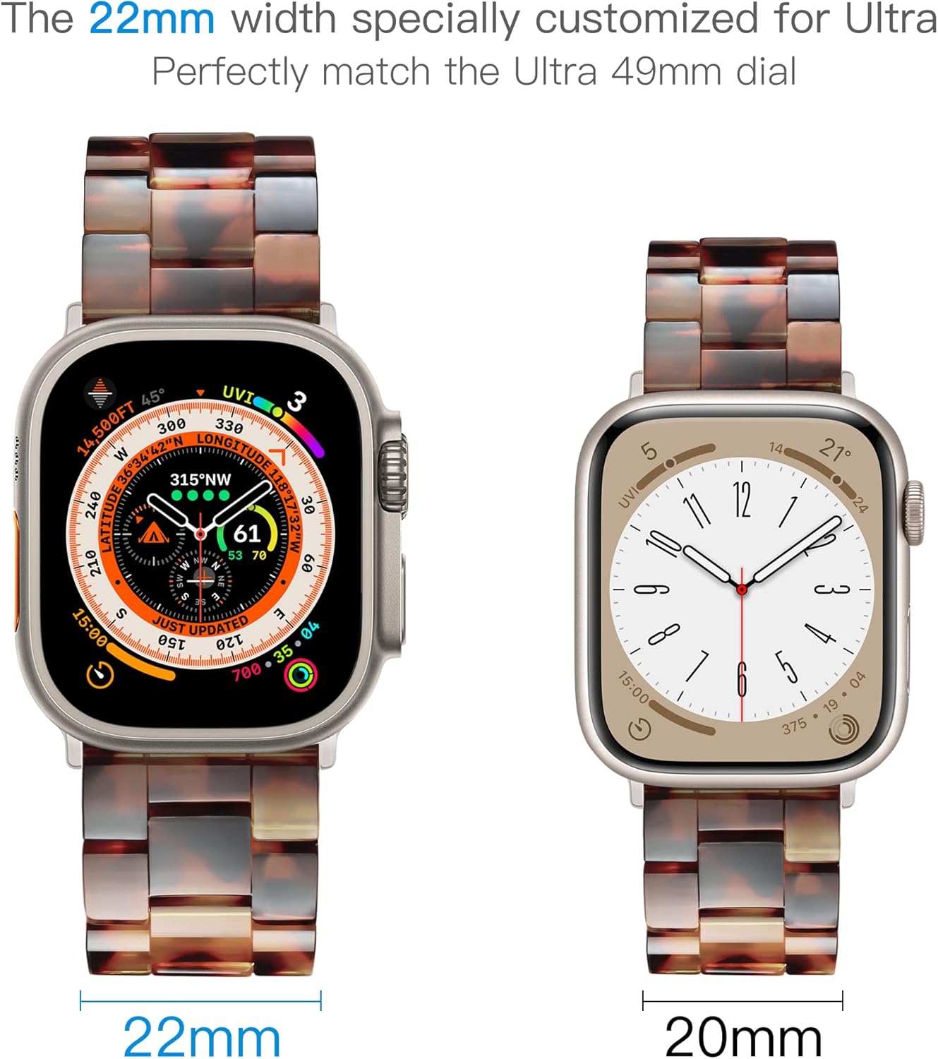 LS – Correa de resina para iWatch compatible con Apple Watch Ultra 21 de 1.732 pulgadas, Starlight Series 9, Series 8, Series 7, Series SE, Series