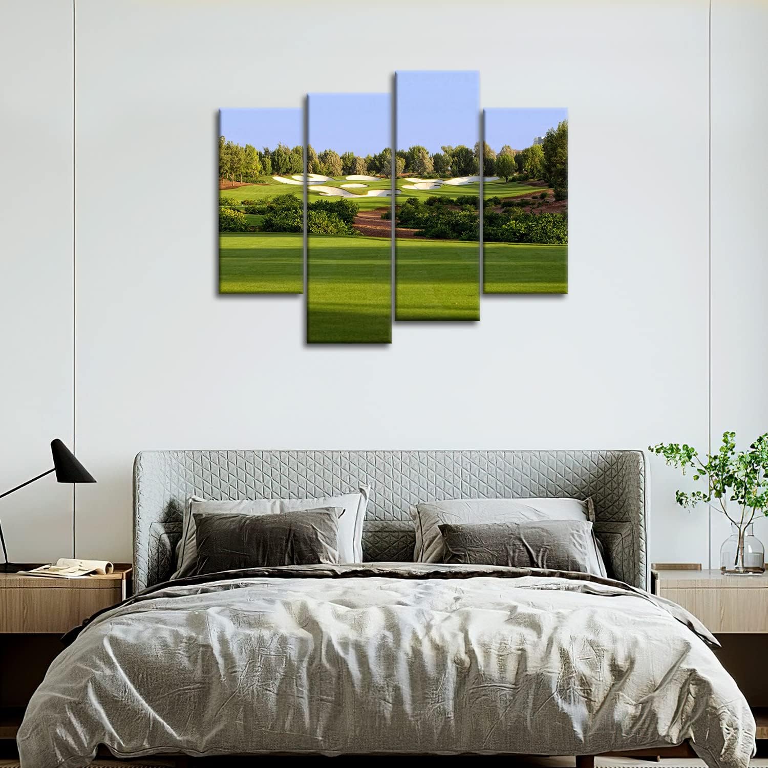 So Crazy Art- Golf Wall Art Decor Green Trees and Lawn in Jumeirah Golf Estates Canvas Pictures Artwork 4 Panel Painting Prints for Home Living