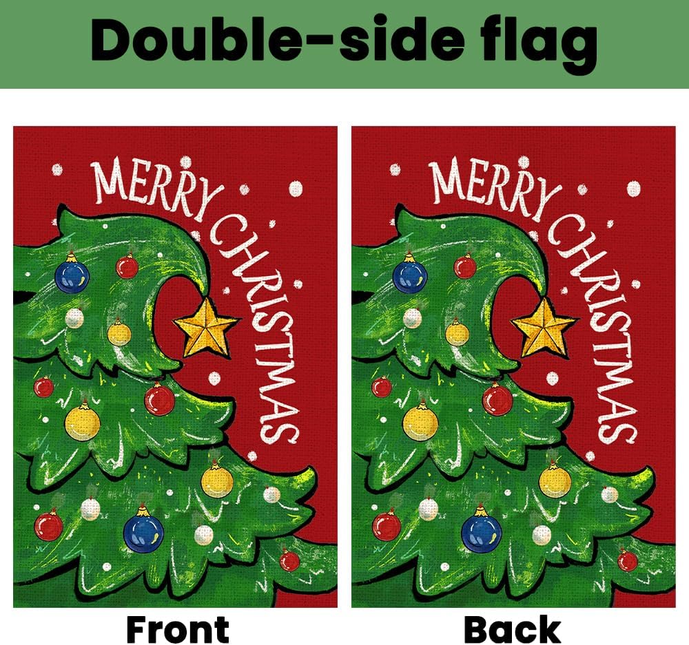 Bandera de jardín de Navidad de 12 x 18 pulgadas, bandera de doble cara para árbol de Navidad para patio, decoración de temporada de invierno al